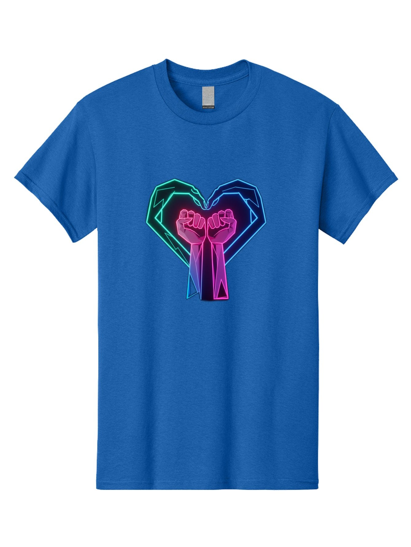 Fists-In-Heart Men'S Graphic Tee, 100% Cotton, Comfortable Casual Summer Wear, Machine Washable, Raised Fists, Heart Shape, Neon Lights, Solidarity Symbol, Unity, Social Justice, Protest, Activism, Empowerment, Love Bab906 5