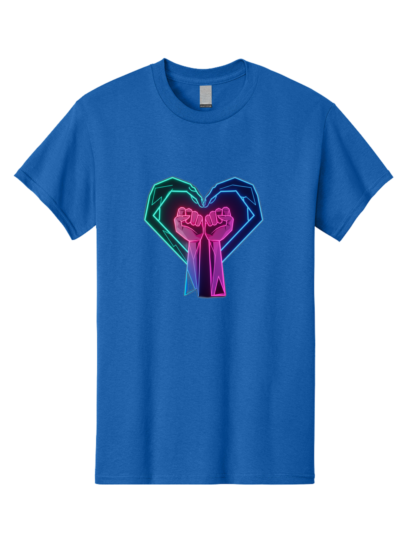 Fists-In-Heart Men'S Graphic Tee, 100% Cotton, Comfortable Casual Summer Wear, Machine Washable, Raised Fists, Heart Shape, Neon Lights, Solidarity Symbol, Unity, Social Justice, Protest, Activism, Empowerment, Love Bab906 8