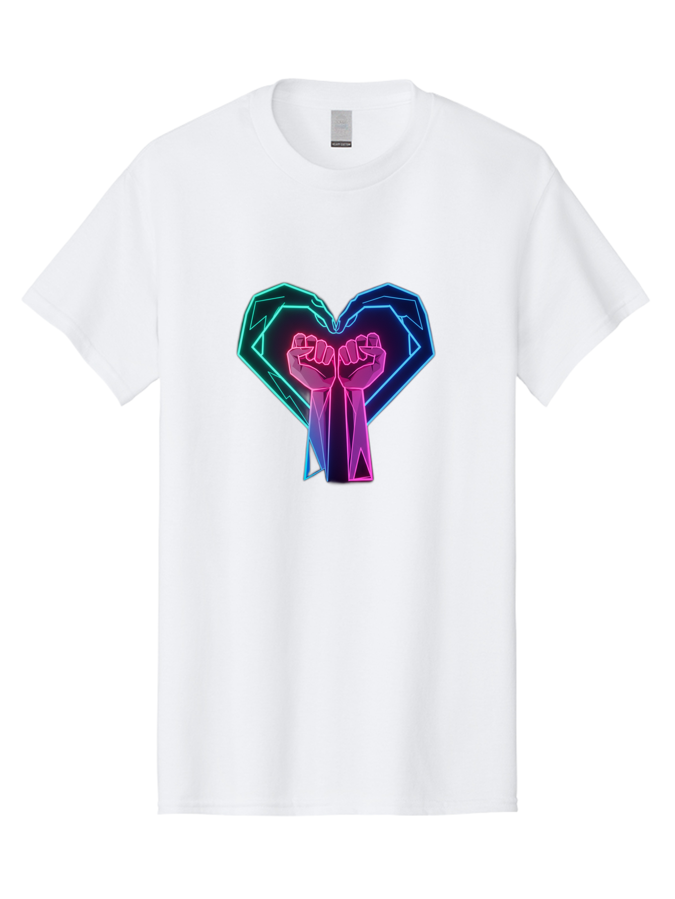 Fists-In-Heart Men'S Graphic Tee, 100% Cotton, Comfortable Casual Summer Wear, Machine Washable, Raised Fists, Heart Shape, Neon Lights, Solidarity Symbol, Unity, Social Justice, Protest, Activism, Empowerment, Love Bab906 14