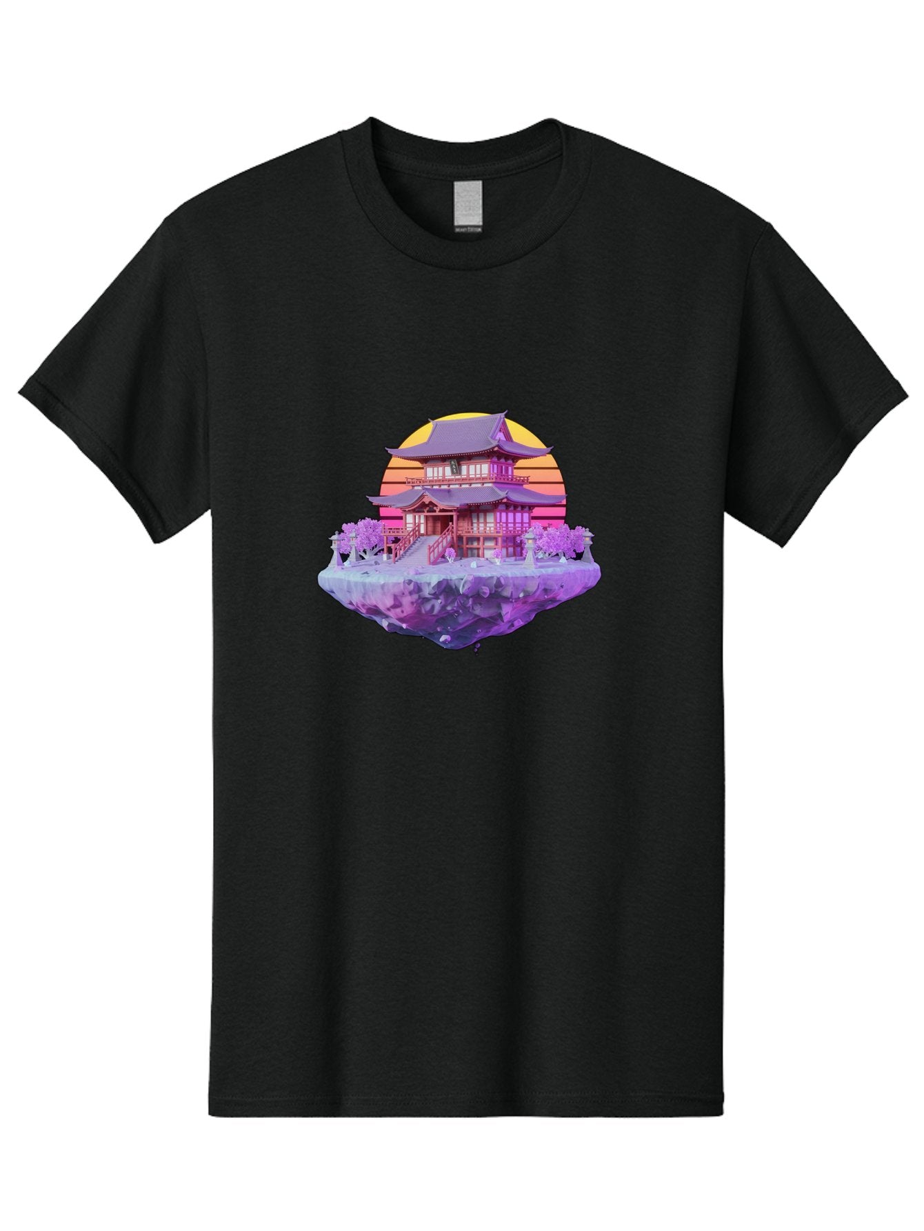 Floating-Pagoda Men'S Graphic Tee, 100% Cotton, Comfortable Casual Summer Wear, Machine Washable, Japanese Pagoda, Floating Island, Serene Landscape, Fantastical Scenery, Vibrant Colors, Peaceful Atmosphere, Surreal Art, Dreamy Landscape, Bab910 8