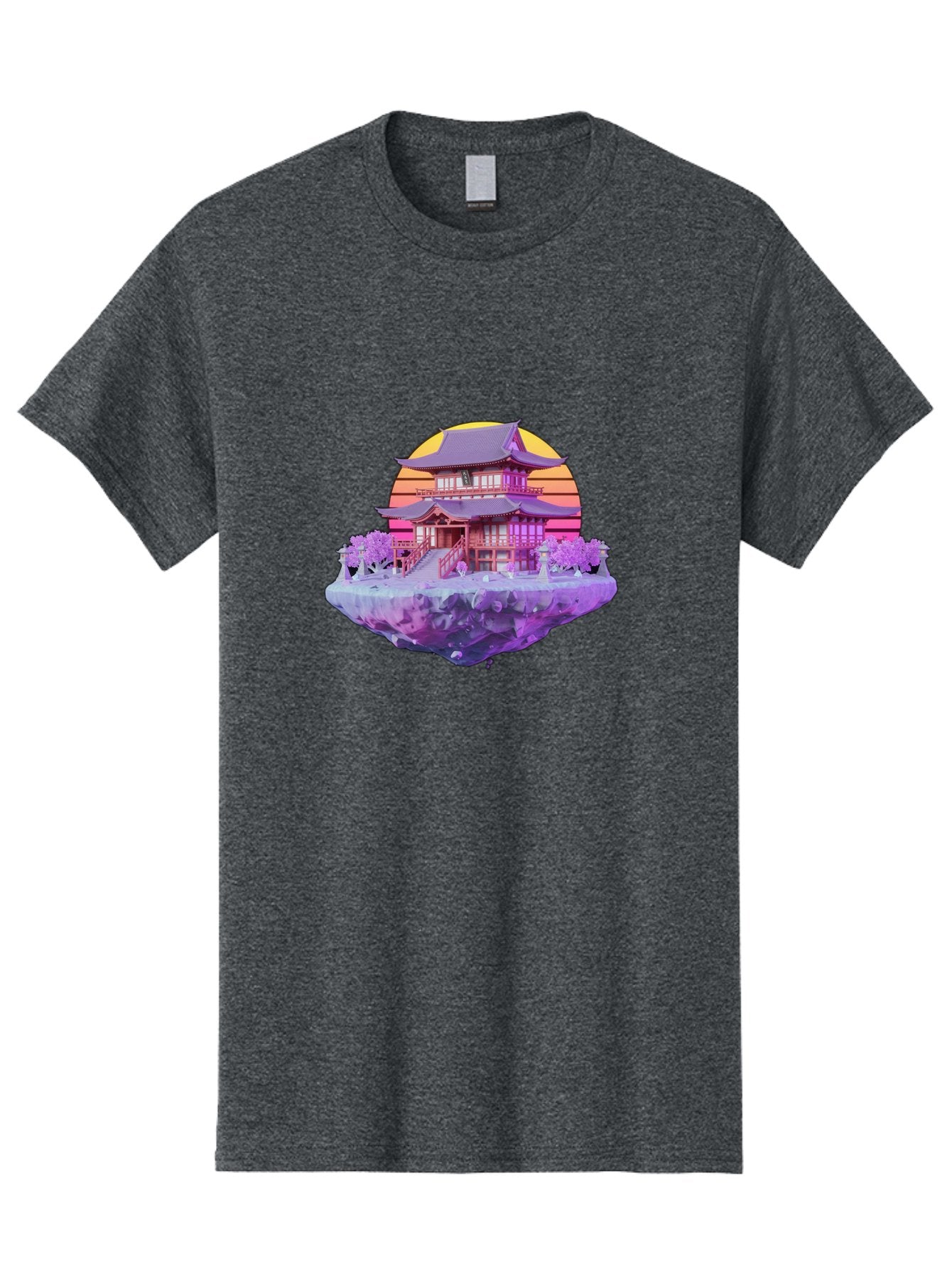 Floating-Pagoda Men'S Graphic Tee, 100% Cotton, Comfortable Casual Summer Wear, Machine Washable, Japanese Pagoda, Floating Island, Serene Landscape, Fantastical Scenery, Vibrant Colors, Peaceful Atmosphere, Surreal Art, Dreamy Landscape, Bab910 3