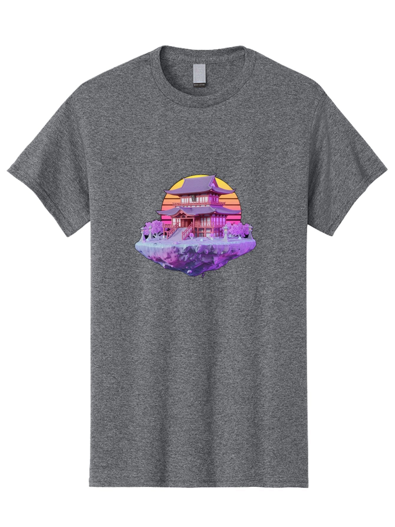 Floating-Pagoda Men'S Graphic Tee, 100% Cotton, Comfortable Casual Summer Wear, Machine Washable, Japanese Pagoda, Floating Island, Serene Landscape, Fantastical Scenery, Vibrant Colors, Peaceful Atmosphere, Surreal Art, Dreamy Landscape, Bab910 11