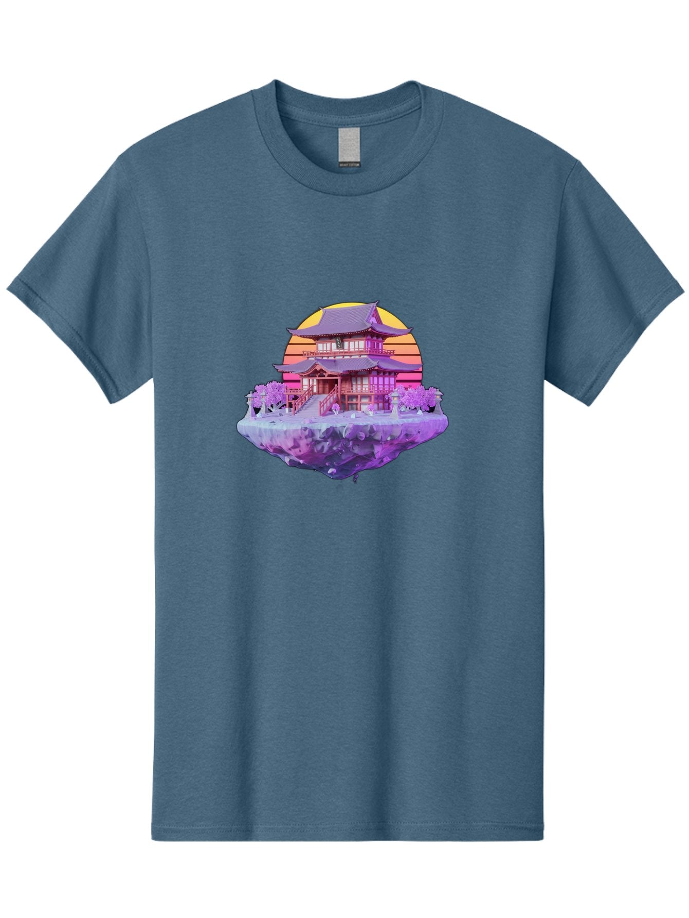 Floating-Pagoda Men'S Graphic Tee, 100% Cotton, Comfortable Casual Summer Wear, Machine Washable, Japanese Pagoda, Floating Island, Serene Landscape, Fantastical Scenery, Vibrant Colors, Peaceful Atmosphere, Surreal Art, Dreamy Landscape, Bab910 4
