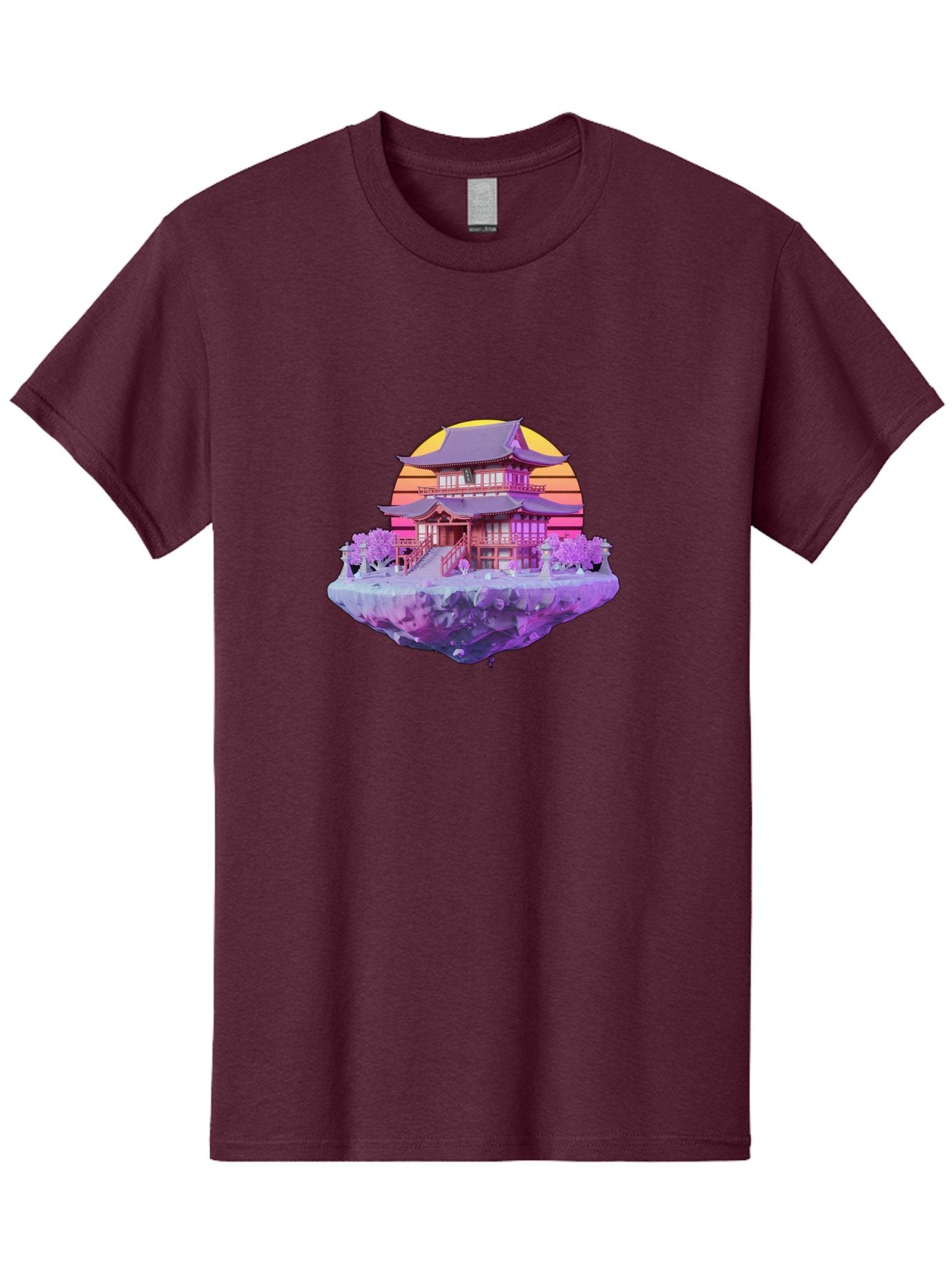 Floating-Pagoda Men'S Graphic Tee, 100% Cotton, Comfortable Casual Summer Wear, Machine Washable, Japanese Pagoda, Floating Island, Serene Landscape, Fantastical Scenery, Vibrant Colors, Peaceful Atmosphere, Surreal Art, Dreamy Landscape, Bab910 10