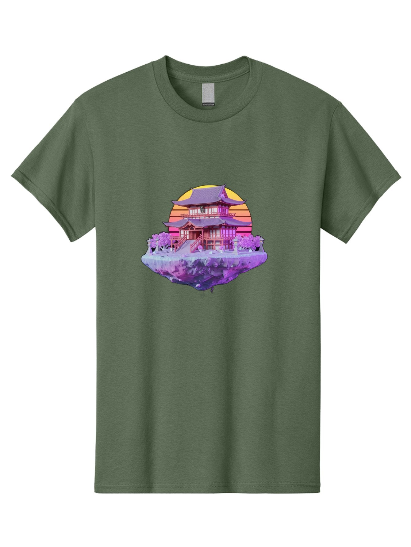 Floating-Pagoda Men'S Graphic Tee, 100% Cotton, Comfortable Casual Summer Wear, Machine Washable, Japanese Pagoda, Floating Island, Serene Landscape, Fantastical Scenery, Vibrant Colors, Peaceful Atmosphere, Surreal Art, Dreamy Landscape, Bab910 9