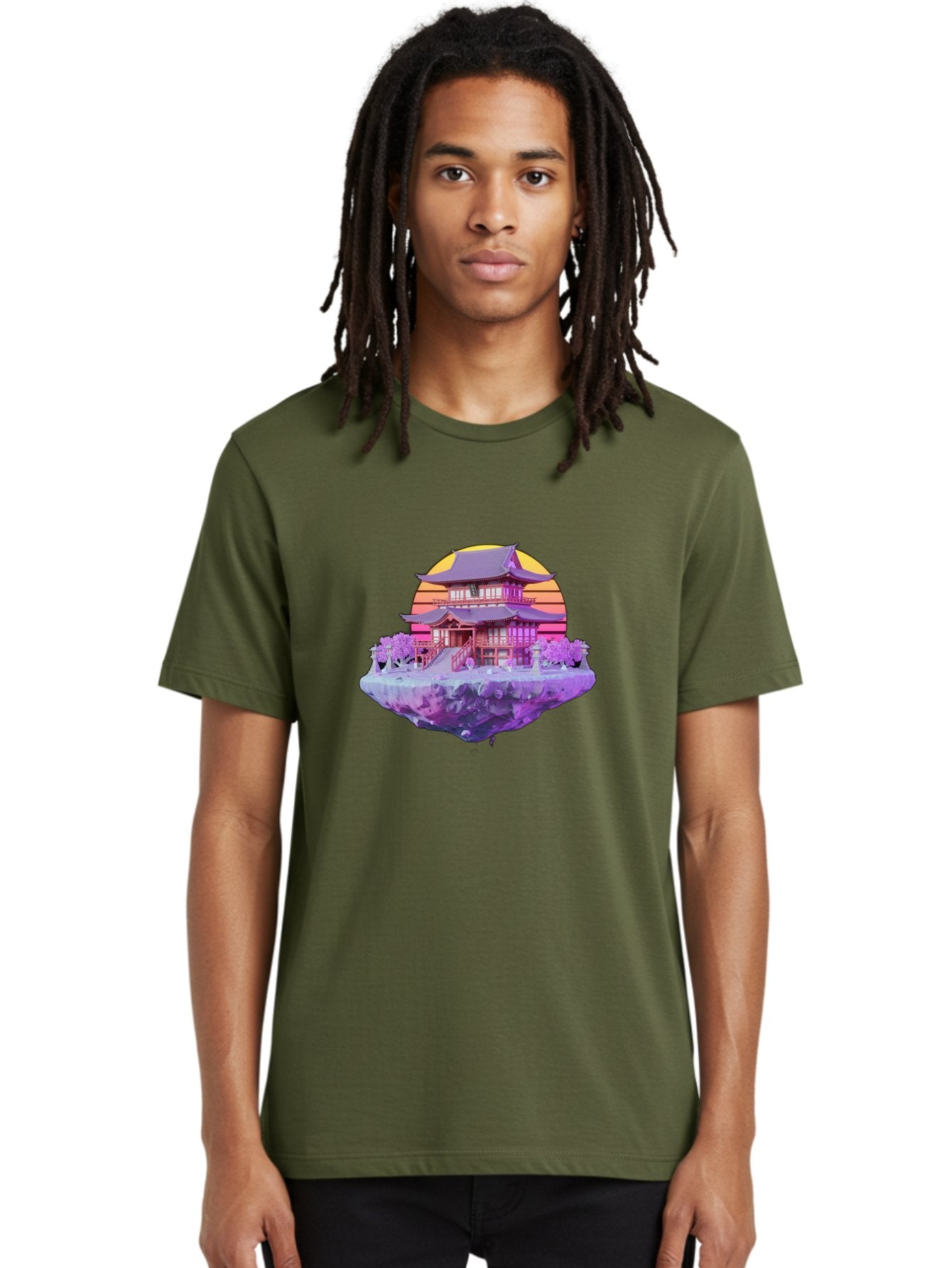 Floating-Pagoda Men'S Graphic Tee, 100% Cotton, Comfortable Casual Summer Wear, Machine Washable, Japanese Pagoda, Floating Island, Serene Landscape, Fantastical Scenery, Vibrant Colors, Peaceful Atmosphere, Surreal Art, Dreamy Landscape, Bab910 26