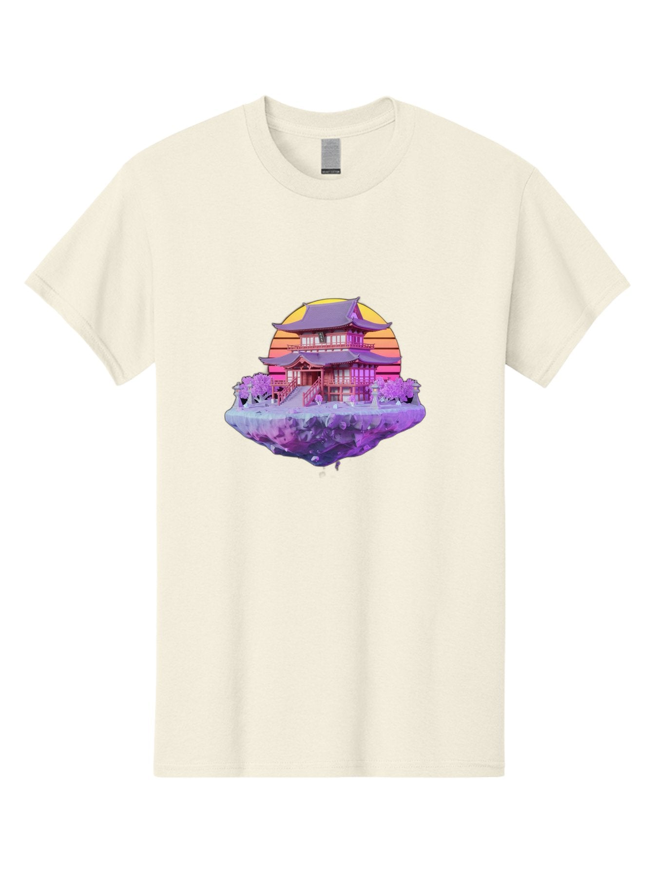Floating-Pagoda Men'S Graphic Tee, 100% Cotton, Comfortable Casual Summer Wear, Machine Washable, Japanese Pagoda, Floating Island, Serene Landscape, Fantastical Scenery, Vibrant Colors, Peaceful Atmosphere, Surreal Art, Dreamy Landscape, Bab910 6