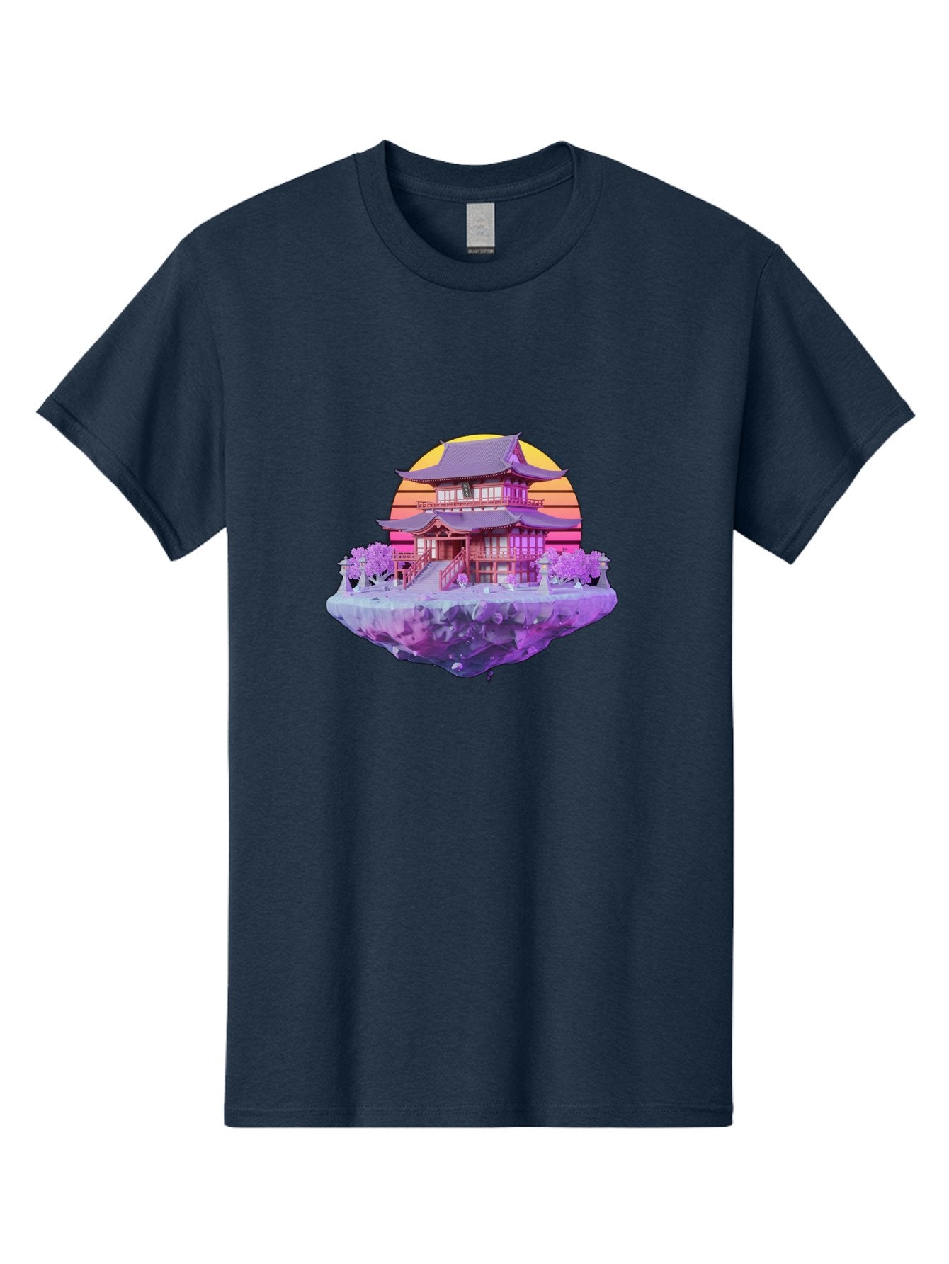 Floating-Pagoda Men'S Graphic Tee, 100% Cotton, Comfortable Casual Summer Wear, Machine Washable, Japanese Pagoda, Floating Island, Serene Landscape, Fantastical Scenery, Vibrant Colors, Peaceful Atmosphere, Surreal Art, Dreamy Landscape, Bab910 7