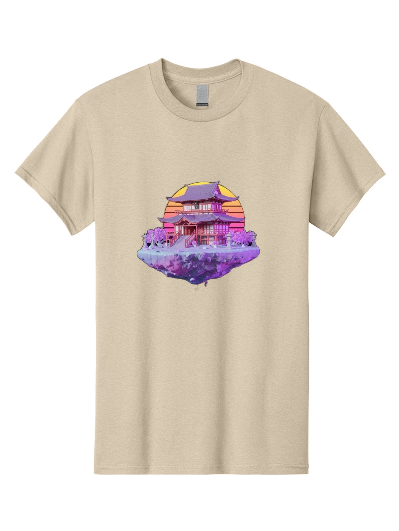 Floating-Pagoda Men'S Graphic Tee, 100% Cotton, Comfortable Casual Summer Wear, Machine Washable, Japanese Pagoda, Floating Island, Serene Landscape, Fantastical Scenery, Vibrant Colors, Peaceful Atmosphere, Surreal Art, Dreamy Landscape, Bab910