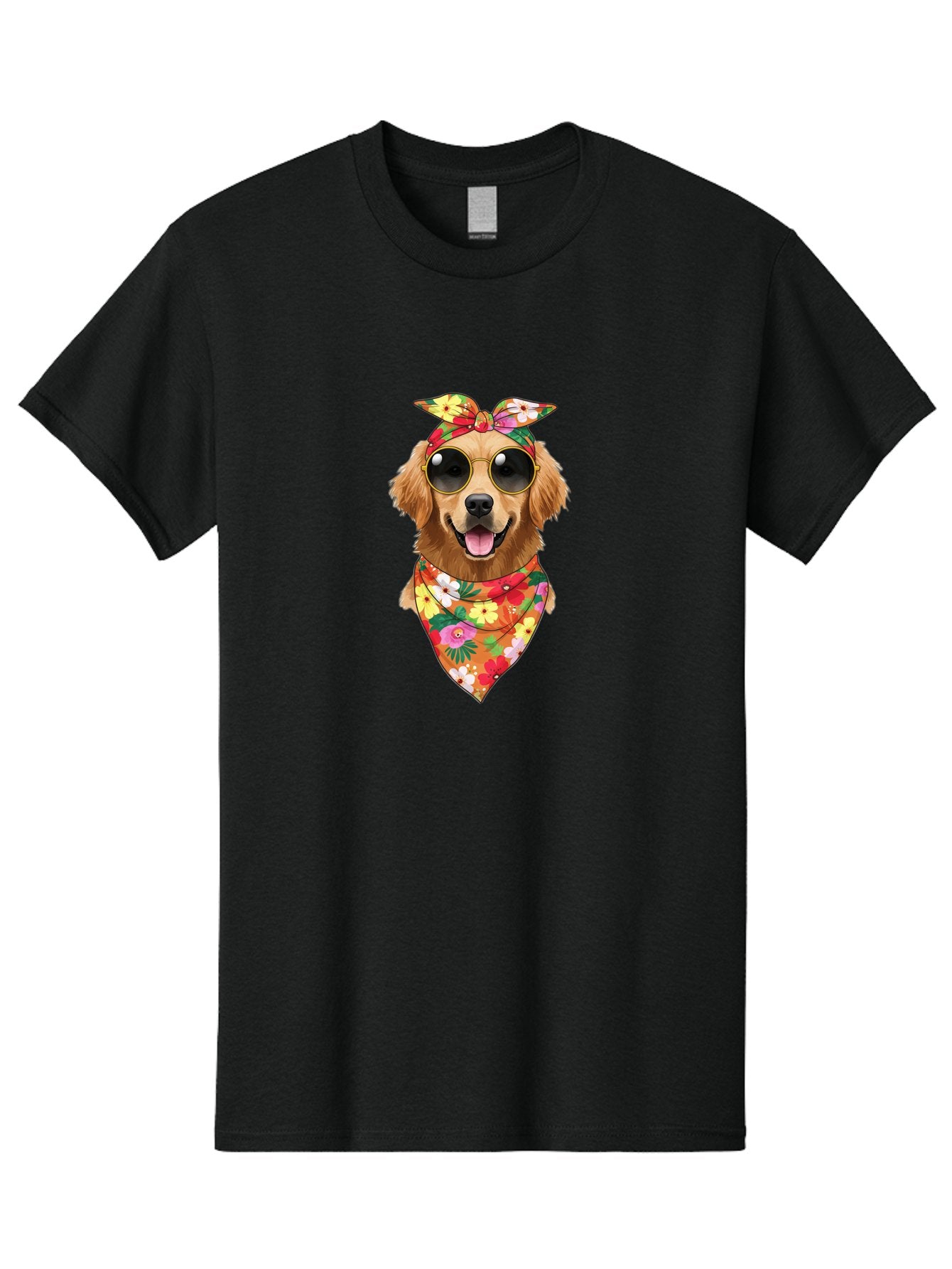 Floral-Dog Men'S Graphic Tee, 100% Cotton, Comfortable Casual Summer Wear, Machine Washable, Dog Wearing Sunglasses, Floral Bandana, Cool Dog, Happy Dog, Funky Pet, Hippie Dog, Cartoon Dog, Pet Fashion, Trendy Dog Accessories, Dog Apparel Bab911 14
