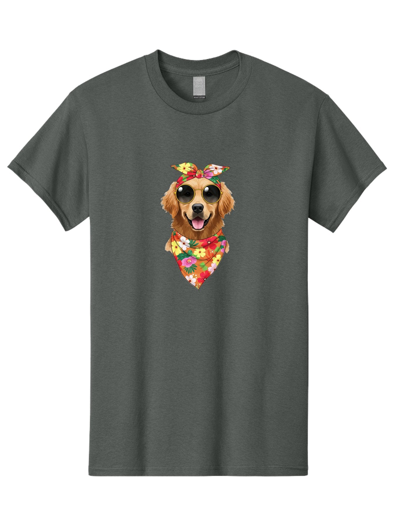 Floral-Dog Men'S Graphic Tee, 100% Cotton, Comfortable Casual Summer Wear, Machine Washable, Dog Wearing Sunglasses, Floral Bandana, Cool Dog, Happy Dog, Funky Pet, Hippie Dog, Cartoon Dog, Pet Fashion, Trendy Dog Accessories, Dog Apparel Bab911 4