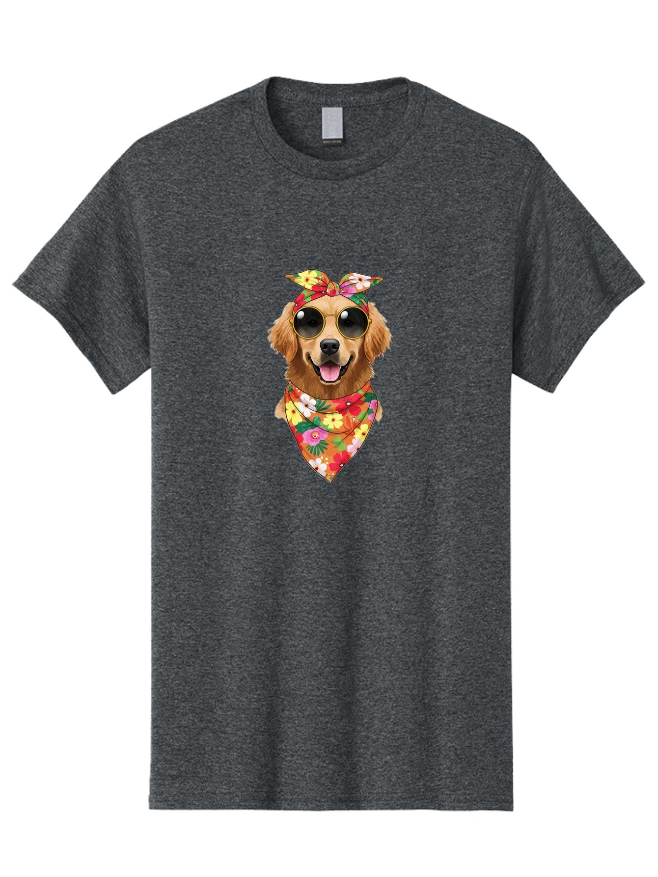 Floral-Dog Men'S Graphic Tee, 100% Cotton, Comfortable Casual Summer Wear, Machine Washable, Dog Wearing Sunglasses, Floral Bandana, Cool Dog, Happy Dog, Funky Pet, Hippie Dog, Cartoon Dog, Pet Fashion, Trendy Dog Accessories, Dog Apparel Bab911 7