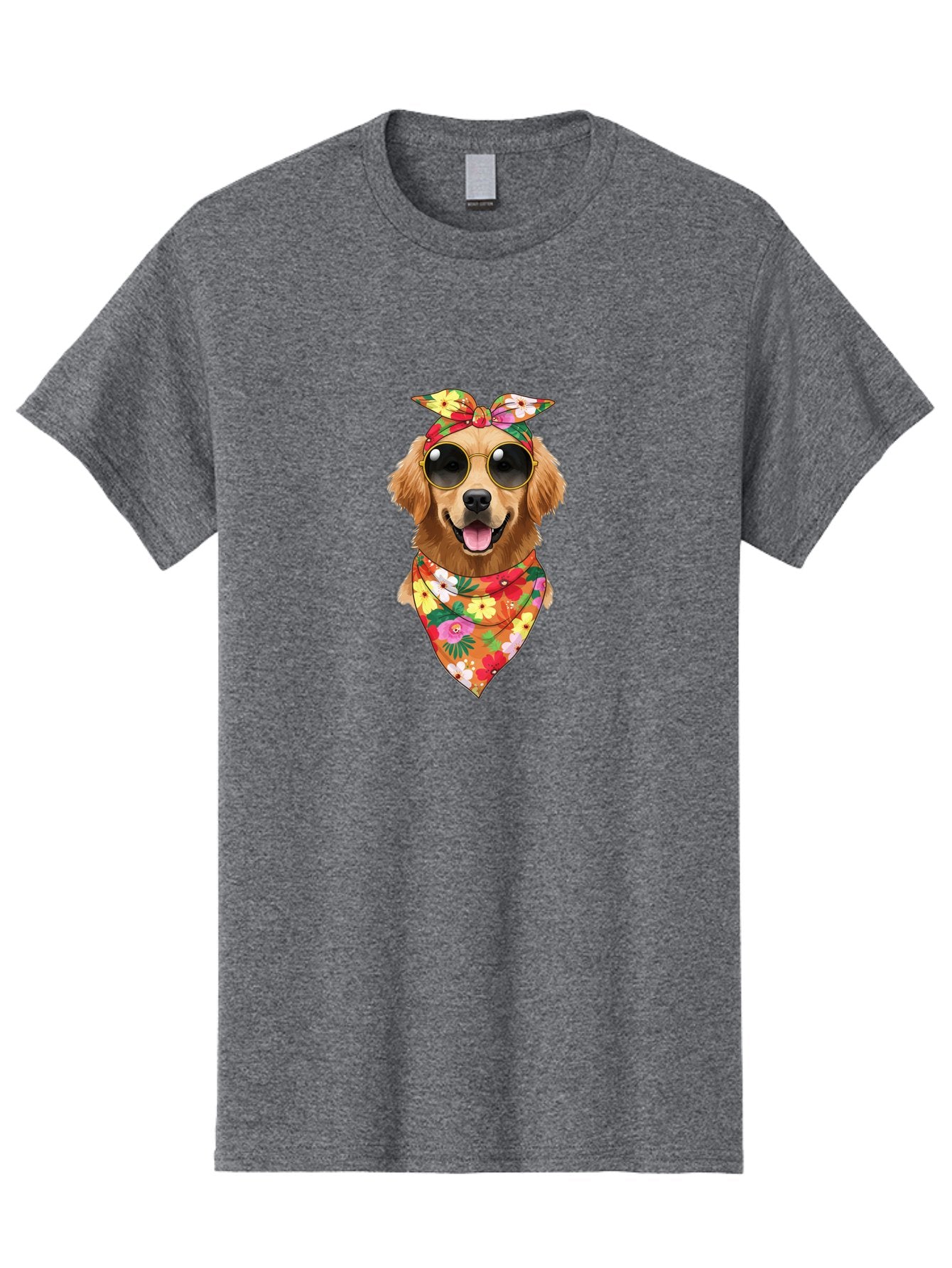 Floral-Dog Men'S Graphic Tee, 100% Cotton, Comfortable Casual Summer Wear, Machine Washable, Dog Wearing Sunglasses, Floral Bandana, Cool Dog, Happy Dog, Funky Pet, Hippie Dog, Cartoon Dog, Pet Fashion, Trendy Dog Accessories, Dog Apparel Bab911 12