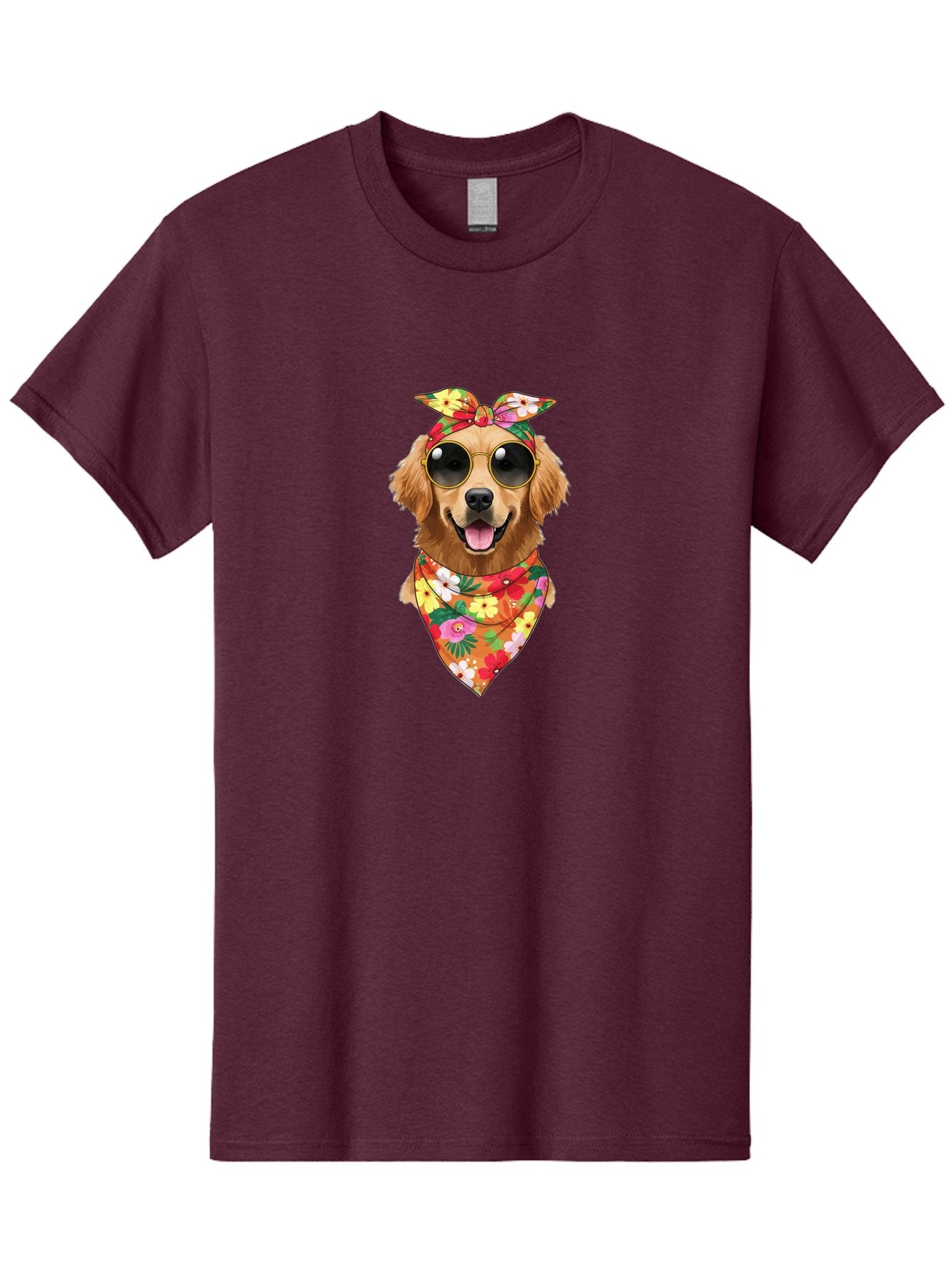 Floral-Dog Men'S Graphic Tee, 100% Cotton, Comfortable Casual Summer Wear, Machine Washable, Dog Wearing Sunglasses, Floral Bandana, Cool Dog, Happy Dog, Funky Pet, Hippie Dog, Cartoon Dog, Pet Fashion, Trendy Dog Accessories, Dog Apparel Bab911 15