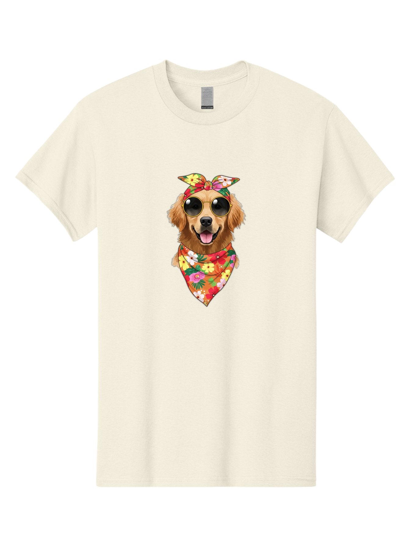 Floral-Dog Men'S Graphic Tee, 100% Cotton, Comfortable Casual Summer Wear, Machine Washable, Dog Wearing Sunglasses, Floral Bandana, Cool Dog, Happy Dog, Funky Pet, Hippie Dog, Cartoon Dog, Pet Fashion, Trendy Dog Accessories, Dog Apparel Bab911 6