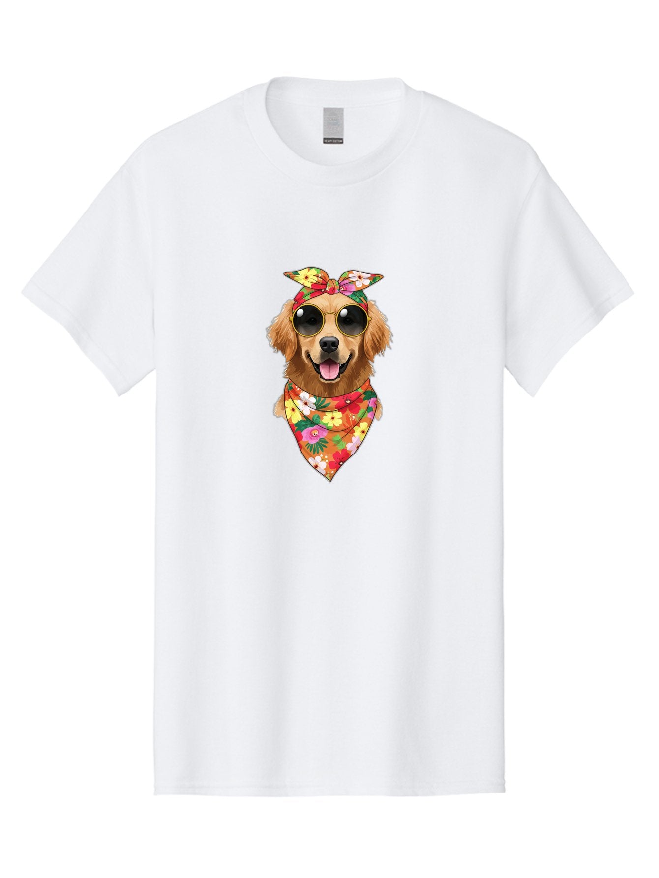 Floral-Dog Men'S Graphic Tee, 100% Cotton, Comfortable Casual Summer Wear, Machine Washable, Dog Wearing Sunglasses, Floral Bandana, Cool Dog, Happy Dog, Funky Pet, Hippie Dog, Cartoon Dog, Pet Fashion, Trendy Dog Accessories, Dog Apparel Bab911 10