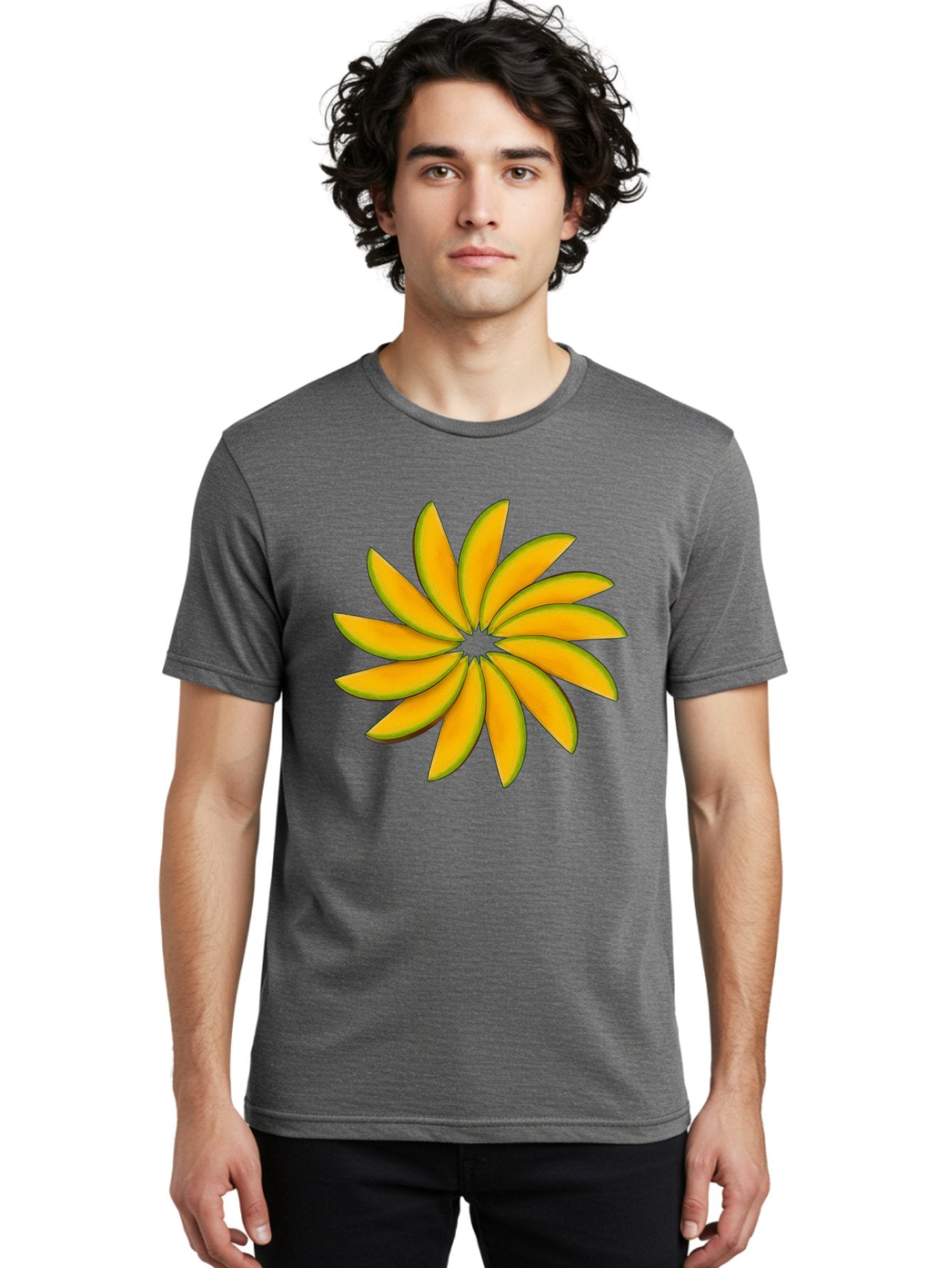 Flower Men'S Graphic Tee, 100% Cotton, Comfortable Casual Summer Wear, Machine Washable, Yellow Flower, Floral Design, Digital Art, Vibrant Petals, Graphic Illustration, Flower Graphic, Orange-Yellow Hues, Symmetrical Shape, Stylized Bloom Bab912 16