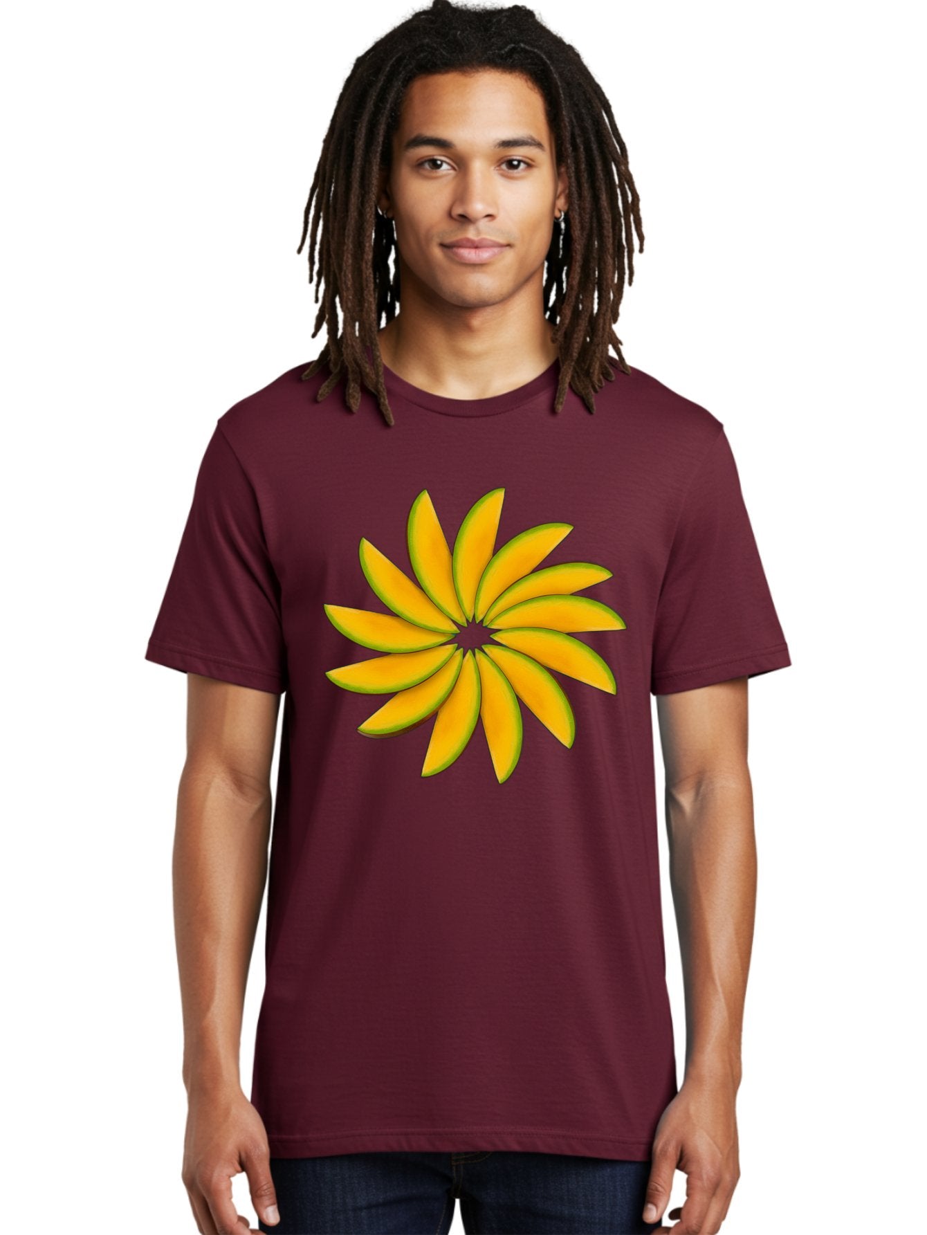 Flower Men'S Graphic Tee, 100% Cotton, Comfortable Casual Summer Wear, Machine Washable, Yellow Flower, Floral Design, Digital Art, Vibrant Petals, Graphic Illustration, Flower Graphic, Orange-Yellow Hues, Symmetrical Shape, Stylized Bloom Bab912 19