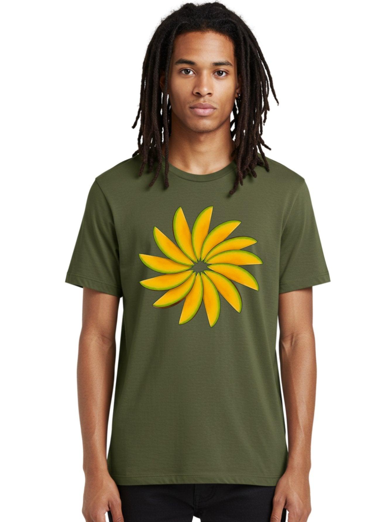 Flower Men'S Graphic Tee, 100% Cotton, Comfortable Casual Summer Wear, Machine Washable, Yellow Flower, Floral Design, Digital Art, Vibrant Petals, Graphic Illustration, Flower Graphic, Orange-Yellow Hues, Symmetrical Shape, Stylized Bloom Bab912 18