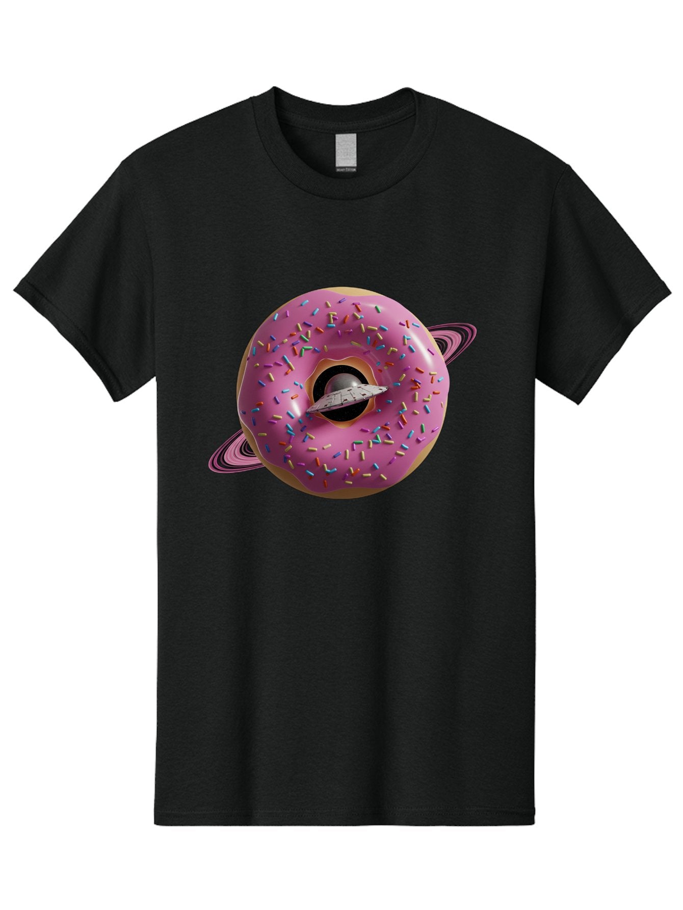 Flying-Saucer-Donut-Planet Men'S Graphic Tee, 100% Cotton, Comfortable Casual Summer Wear, Machine Washable, Pink Donut Planet, Donut With Sprinkles, Ufo Flying Through Donut, Pastel Colors, Pastel Donut, Sprinkles, Surreal Scene, Donut Hole, Bab913 15