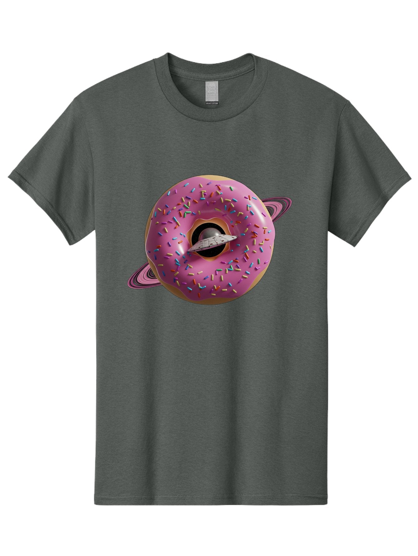 Flying-Saucer-Donut-Planet Men'S Graphic Tee, 100% Cotton, Comfortable Casual Summer Wear, Machine Washable, Pink Donut Planet, Donut With Sprinkles, Ufo Flying Through Donut, Pastel Colors, Pastel Donut, Sprinkles, Surreal Scene, Donut Hole, Bab913 7