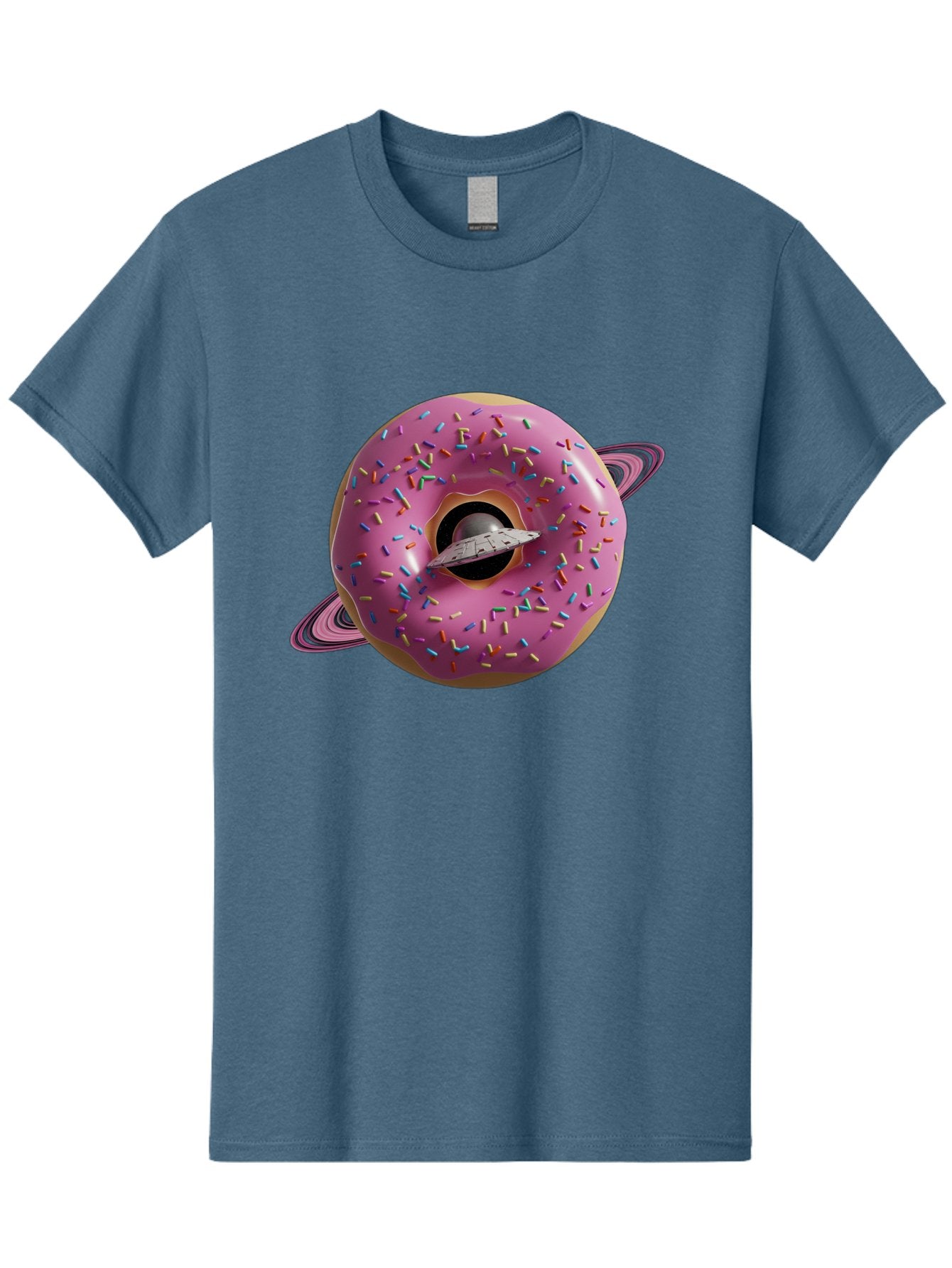 Flying-Saucer-Donut-Planet Men'S Graphic Tee, 100% Cotton, Comfortable Casual Summer Wear, Machine Washable, Pink Donut Planet, Donut With Sprinkles, Ufo Flying Through Donut, Pastel Colors, Pastel Donut, Sprinkles, Surreal Scene, Donut Hole, Bab913 10