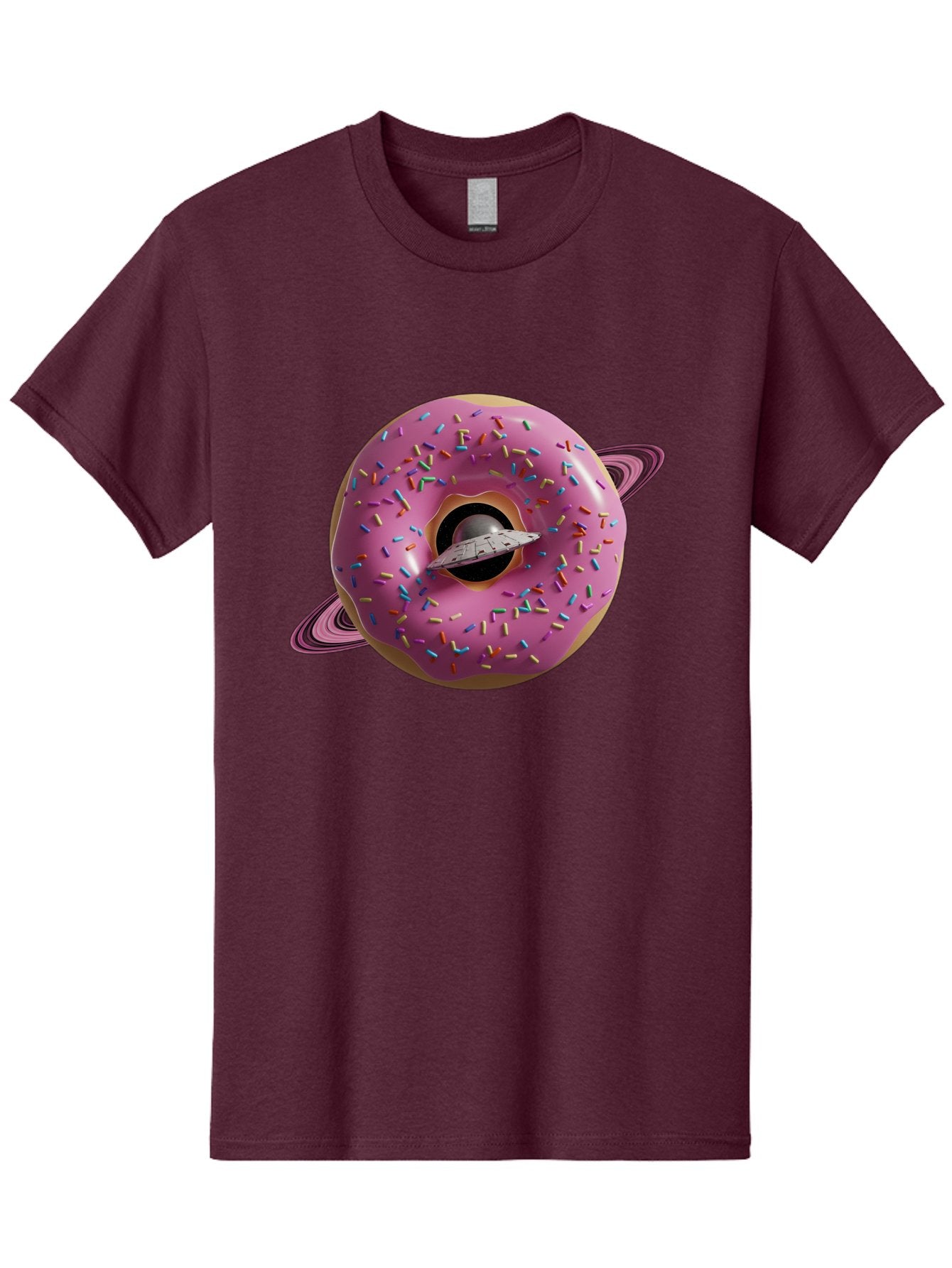 Flying-Saucer-Donut-Planet Men'S Graphic Tee, 100% Cotton, Comfortable Casual Summer Wear, Machine Washable, Pink Donut Planet, Donut With Sprinkles, Ufo Flying Through Donut, Pastel Colors, Pastel Donut, Sprinkles, Surreal Scene, Donut Hole, Bab913 6