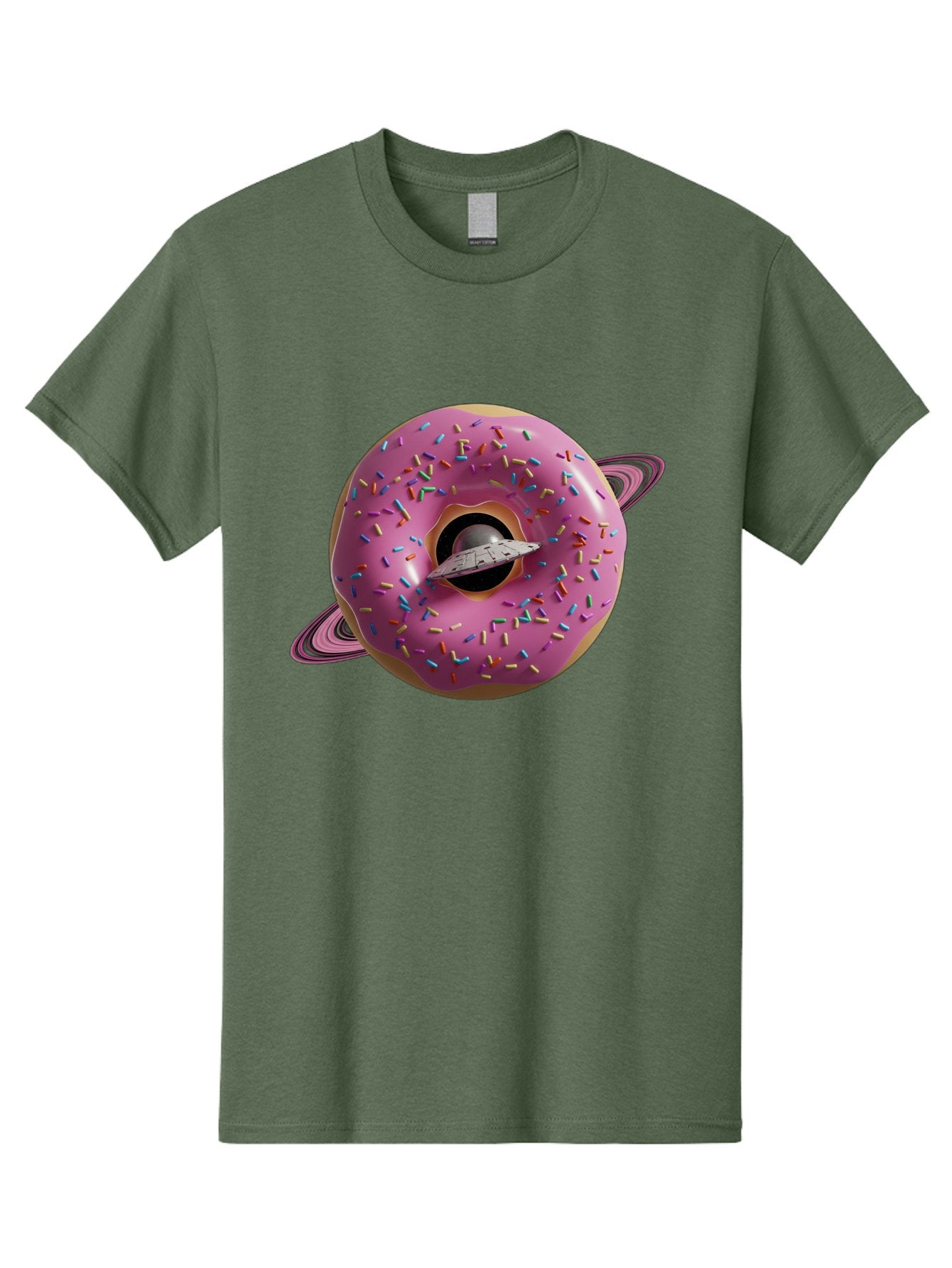 Flying-Saucer-Donut-Planet Men'S Graphic Tee, 100% Cotton, Comfortable Casual Summer Wear, Machine Washable, Pink Donut Planet, Donut With Sprinkles, Ufo Flying Through Donut, Pastel Colors, Pastel Donut, Sprinkles, Surreal Scene, Donut Hole, Bab913 8