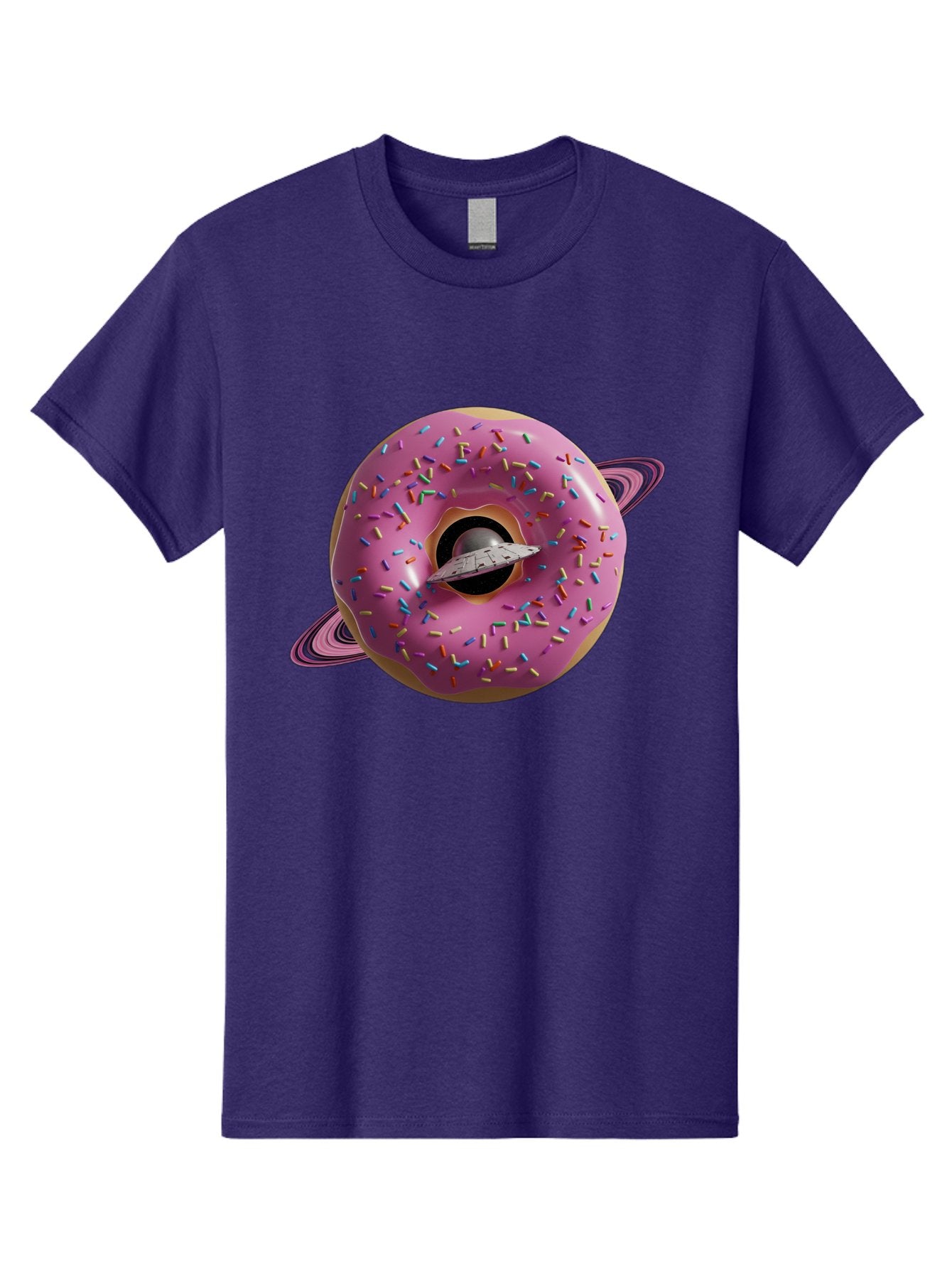 Flying-Saucer-Donut-Planet Men'S Graphic Tee, 100% Cotton, Comfortable Casual Summer Wear, Machine Washable, Pink Donut Planet, Donut With Sprinkles, Ufo Flying Through Donut, Pastel Colors, Pastel Donut, Sprinkles, Surreal Scene, Donut Hole, Bab913 11