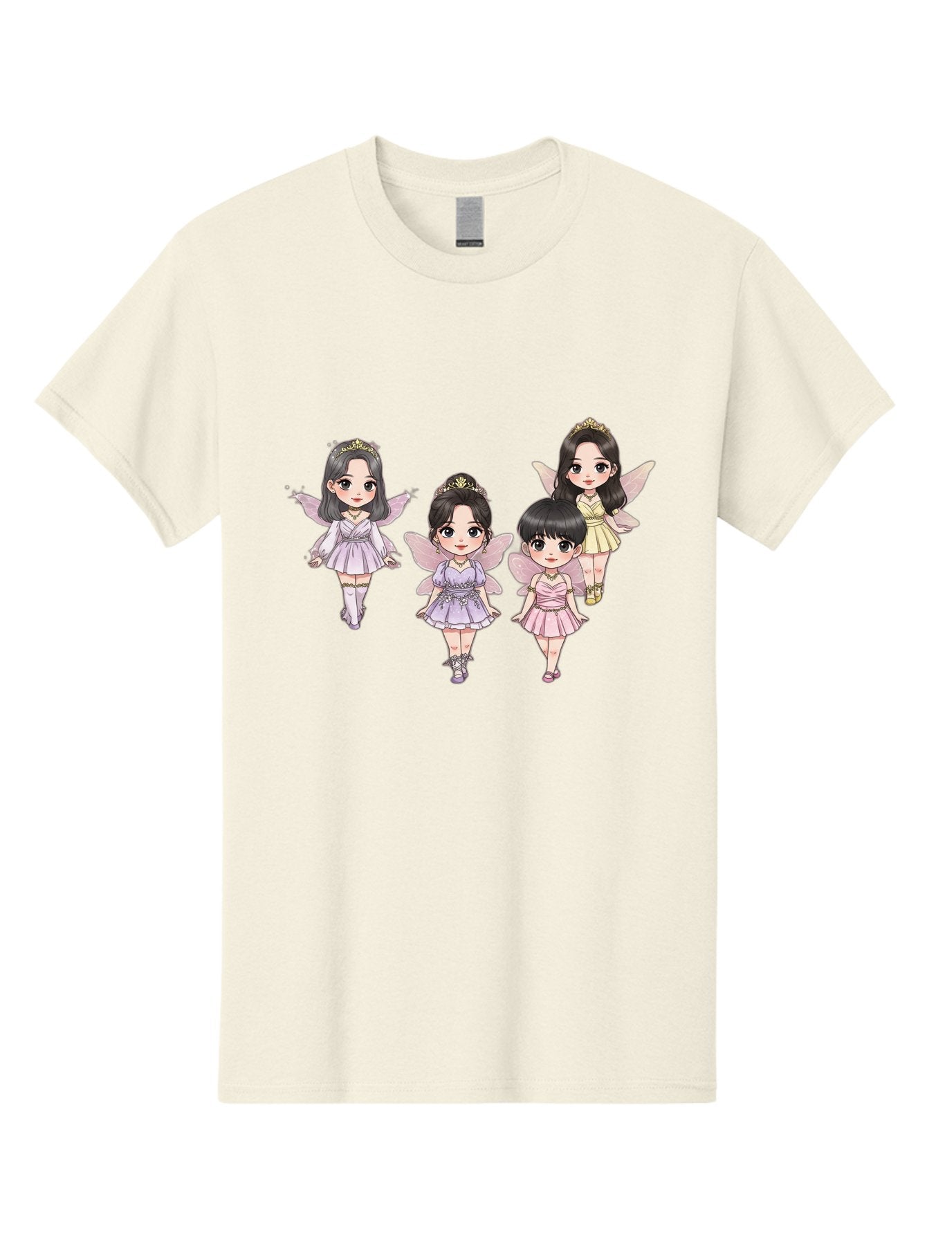 Four-Kawaii-Girls Men'S Graphic Tee, 100% Cotton, Comfortable Casual Summer Wear, Machine Washable, Cute Cartoon Characters, Fairy Illustrations, Pastel Colors, Whimsical Designs, Anime-Inspired Art, Delicate Wings, Princess Tiaras, Bab914 8