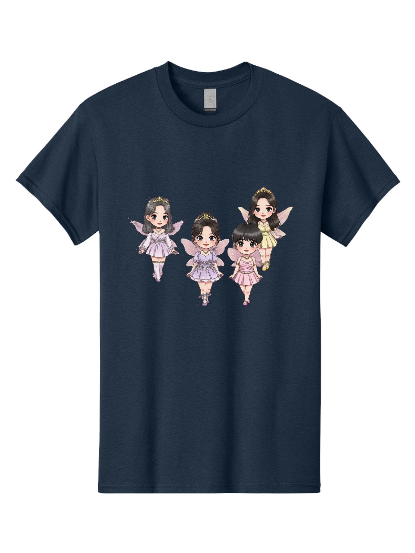 Four-Kawaii-Girls Men'S Graphic Tee, 100% Cotton, Comfortable Casual Summer Wear, Machine Washable, Cute Cartoon Characters, Fairy Illustrations, Pastel Colors, Whimsical Designs, Anime-Inspired Art, Delicate Wings, Princess Tiaras, Bab914 6