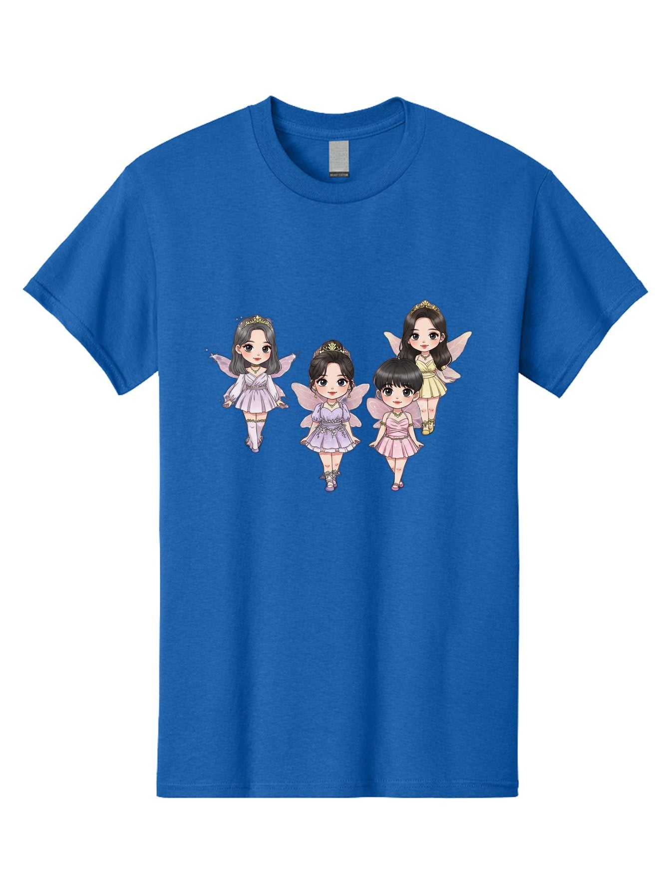 Four-Kawaii-Girls Men'S Graphic Tee, 100% Cotton, Comfortable Casual Summer Wear, Machine Washable, Cute Cartoon Characters, Fairy Illustrations, Pastel Colors, Whimsical Designs, Anime-Inspired Art, Delicate Wings, Princess Tiaras, Bab914 10
