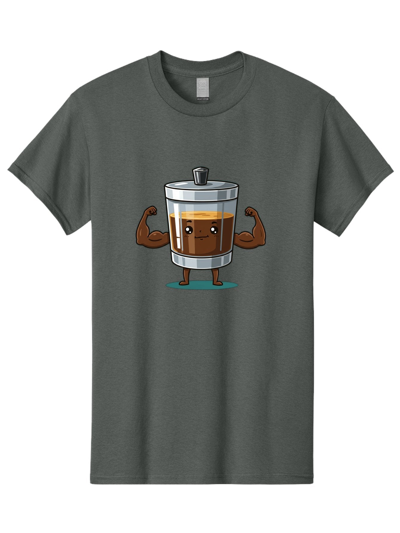 French-Press Men'S Graphic Tee, 100% Cotton, Comfortable Casual Summer Wear, Machine Washable, Cartoon Character, French Press, Coffee, Muscles, Flexing Arms, Happy Expression, Fitness, Motivation, Coffee Culture Bab916 9