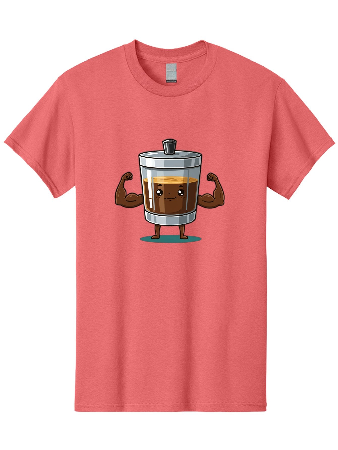 French-Press Men'S Graphic Tee, 100% Cotton, Comfortable Casual Summer Wear, Machine Washable, Cartoon Character, French Press, Coffee, Muscles, Flexing Arms, Happy Expression, Fitness, Motivation, Coffee Culture Bab916 3