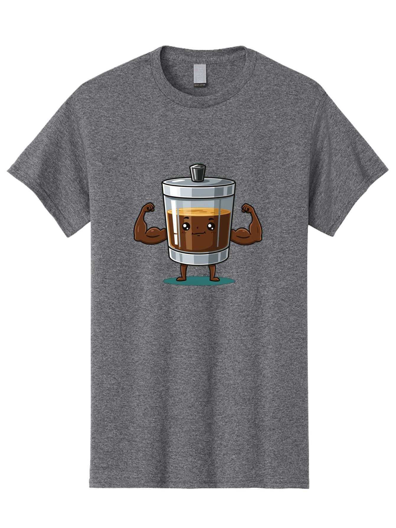 French-Press Men'S Graphic Tee, 100% Cotton, Comfortable Casual Summer Wear, Machine Washable, Cartoon Character, French Press, Coffee, Muscles, Flexing Arms, Happy Expression, Fitness, Motivation, Coffee Culture Bab916 10