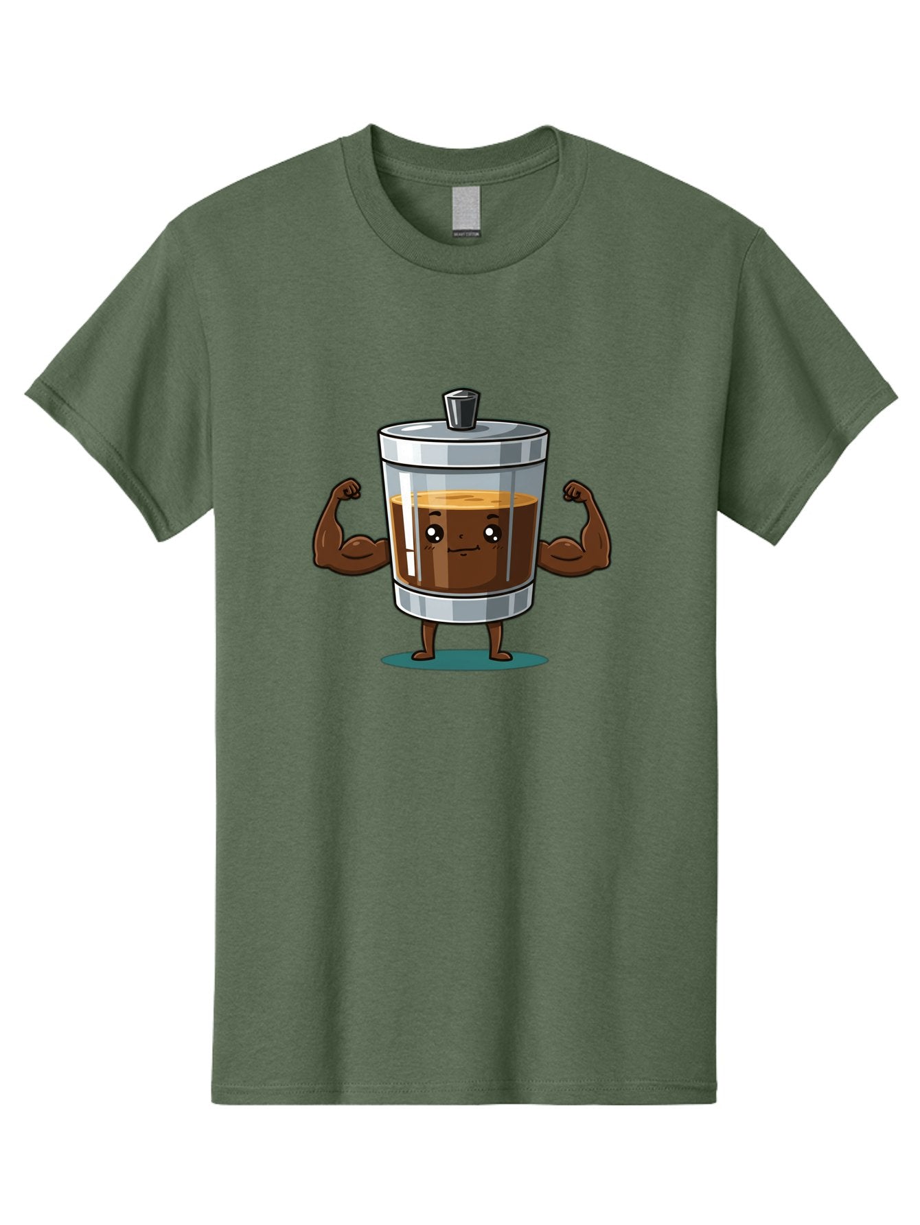 French-Press Men'S Graphic Tee, 100% Cotton, Comfortable Casual Summer Wear, Machine Washable, Cartoon Character, French Press, Coffee, Muscles, Flexing Arms, Happy Expression, Fitness, Motivation, Coffee Culture Bab916 13