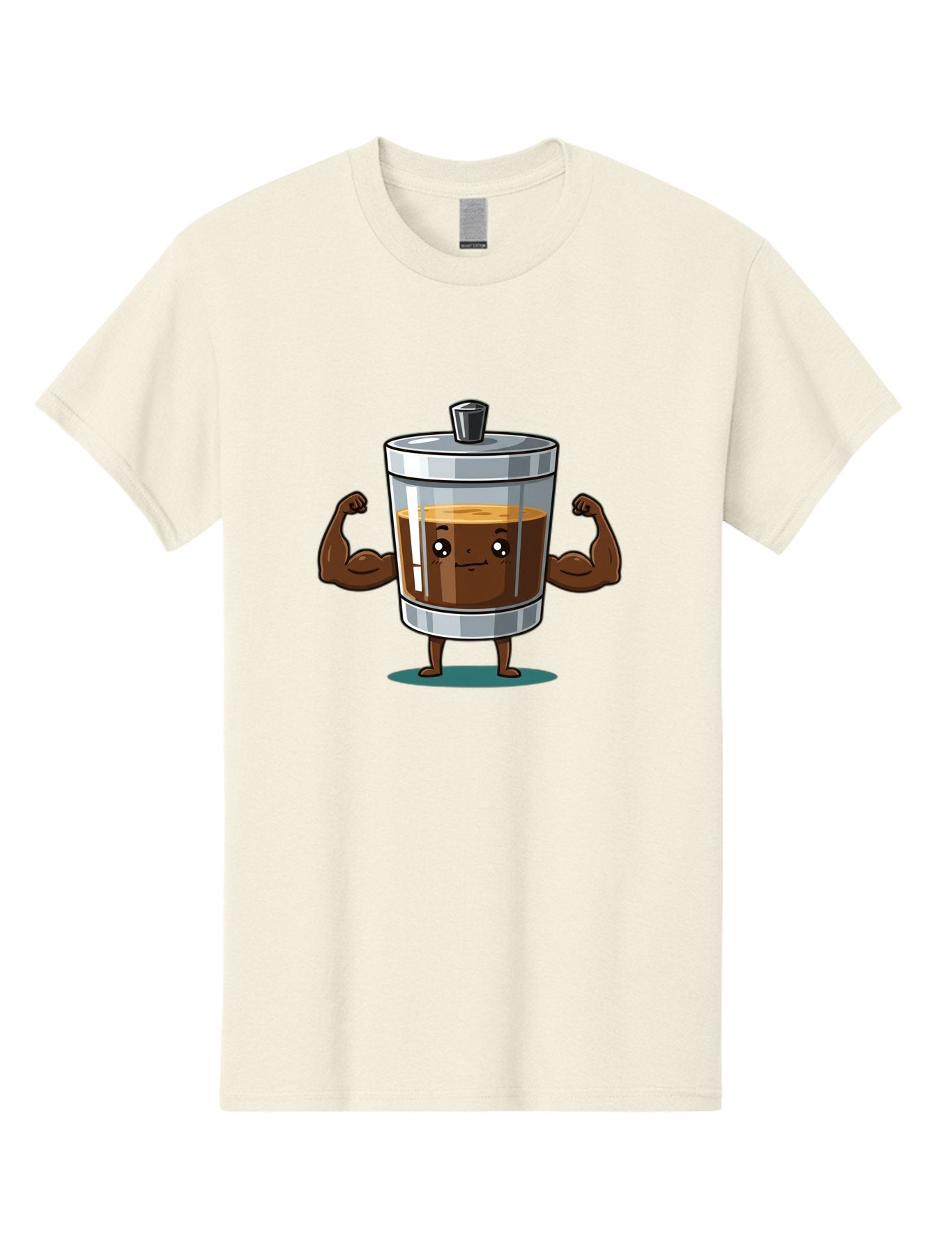 French-Press Men'S Graphic Tee, 100% Cotton, Comfortable Casual Summer Wear, Machine Washable, Cartoon Character, French Press, Coffee, Muscles, Flexing Arms, Happy Expression, Fitness, Motivation, Coffee Culture Bab916 4