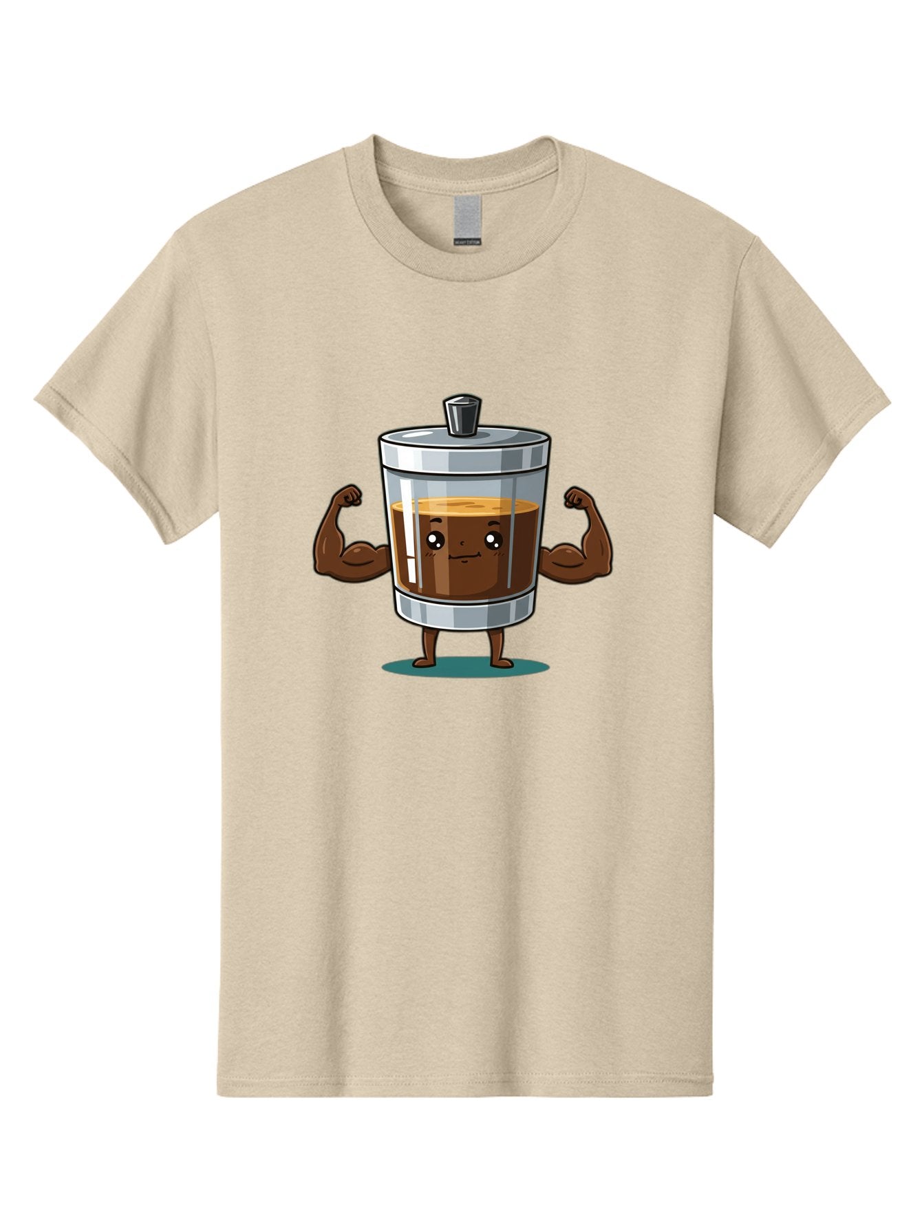 French-Press Men'S Graphic Tee, 100% Cotton, Comfortable Casual Summer Wear, Machine Washable, Cartoon Character, French Press, Coffee, Muscles, Flexing Arms, Happy Expression, Fitness, Motivation, Coffee Culture Bab916 12