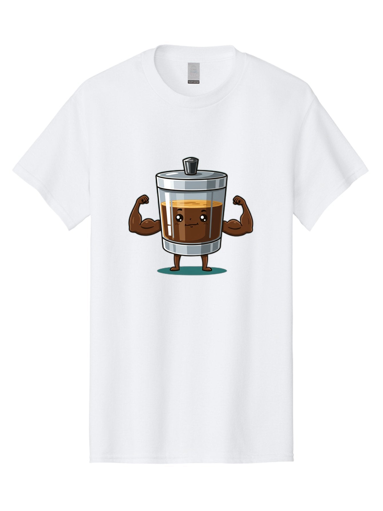 French-Press Men'S Graphic Tee, 100% Cotton, Comfortable Casual Summer Wear, Machine Washable, Cartoon Character, French Press, Coffee, Muscles, Flexing Arms, Happy Expression, Fitness, Motivation, Coffee Culture Bab916 11