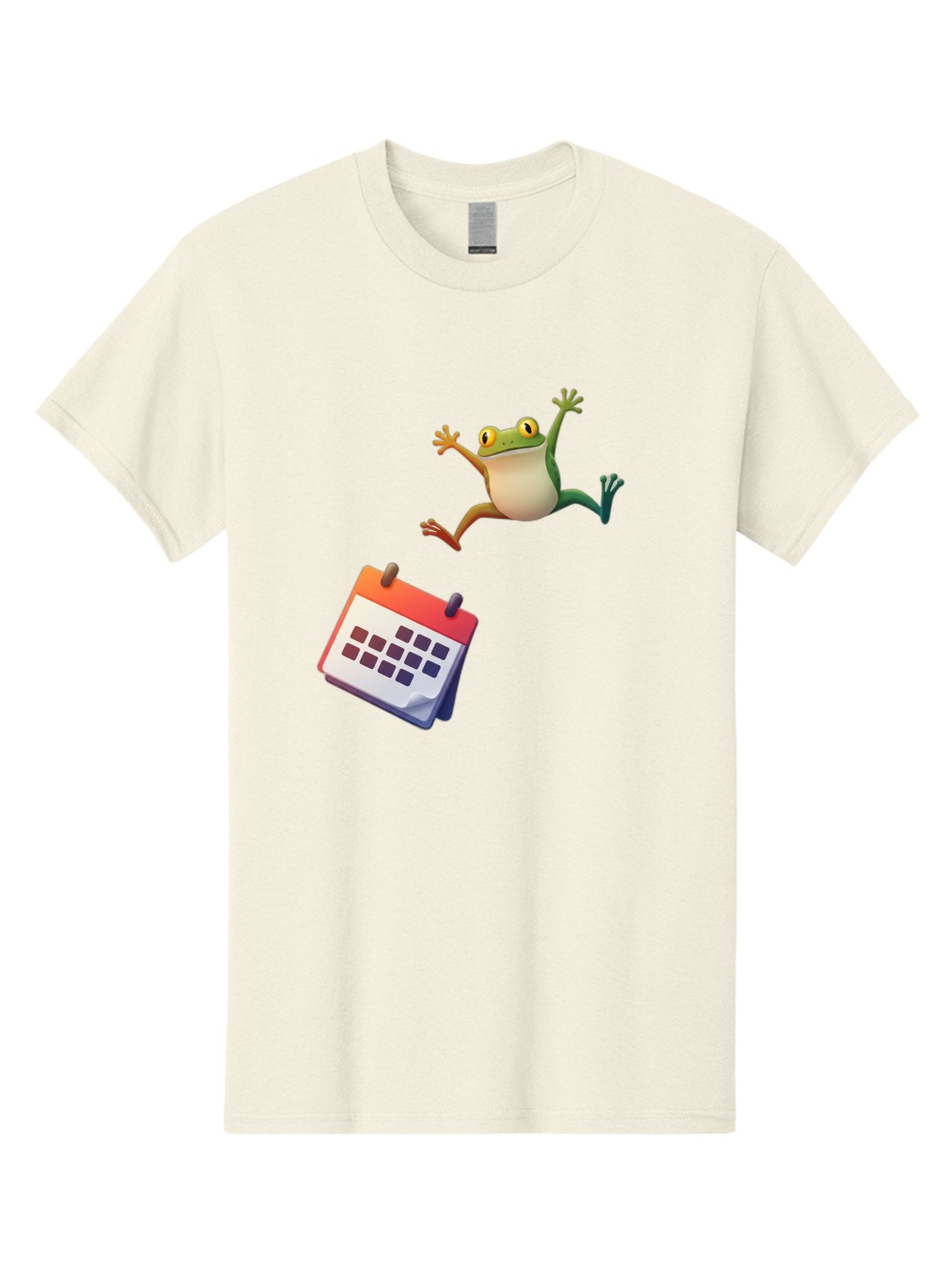 Frog-And-Calendar Men'S Graphic Tee, 100% Cotton, Comfortable Casual Summer Wear, Machine Washable, Cartoon Frog Jumping, Calendar With Blank Dates, Green Frog Character, Funny Amphibian, Calendar Design, Cartoon Style, Digital Illustration, Bab917 5