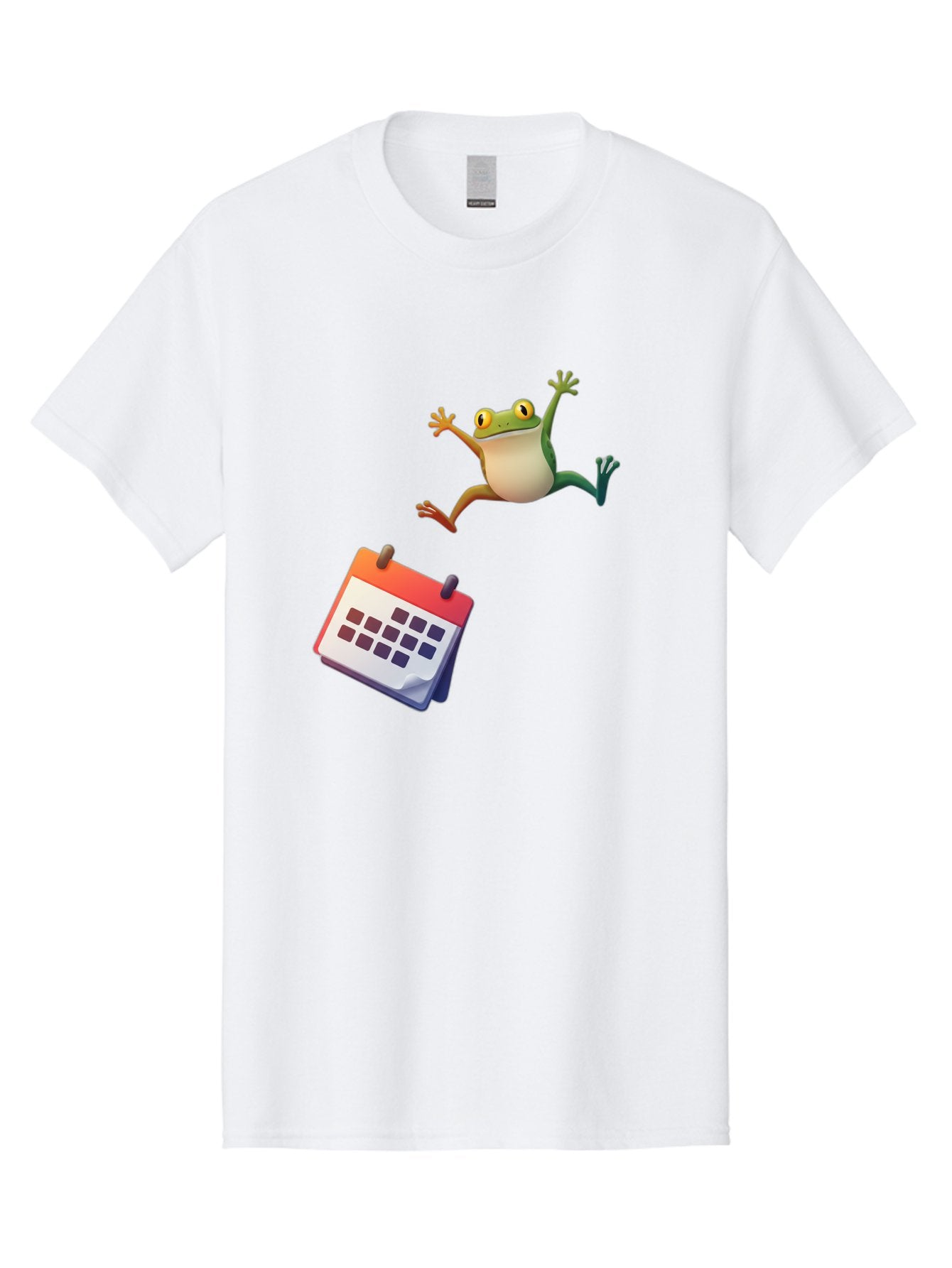 Frog-And-Calendar Men'S Graphic Tee, 100% Cotton, Comfortable Casual Summer Wear, Machine Washable, Cartoon Frog Jumping, Calendar With Blank Dates, Green Frog Character, Funny Amphibian, Calendar Design, Cartoon Style, Digital Illustration, Bab917 11