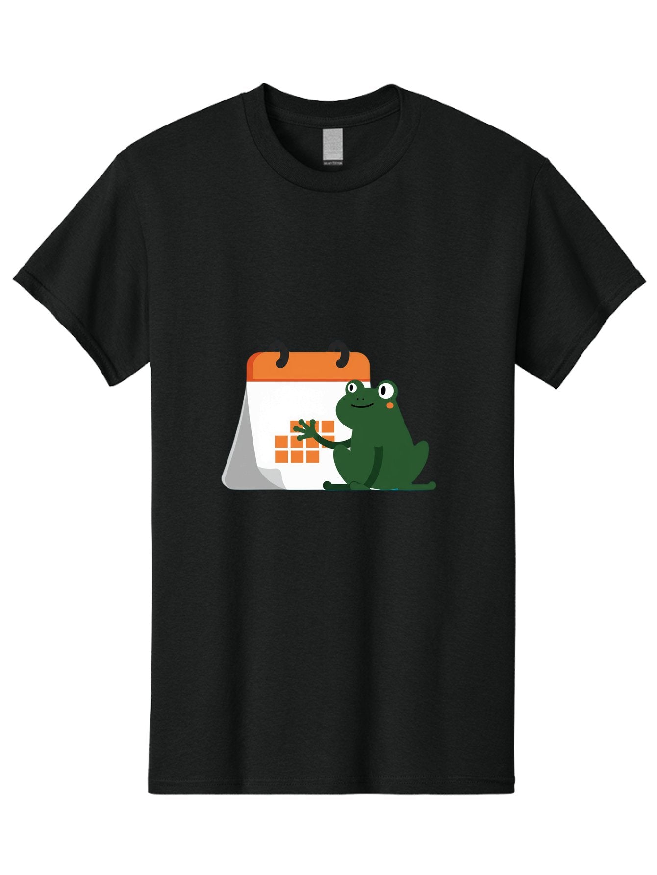 Frog-Calendar Men'S Graphic Tee, 100% Cotton, Comfortable Casual Summer Wear, Machine Washable, Green Cartoon Frog, Calendar Icon, Orange Grid, Scheduling, Planning, Organization, Task Management, Digital Calendar, To-Do List, Bab919 3