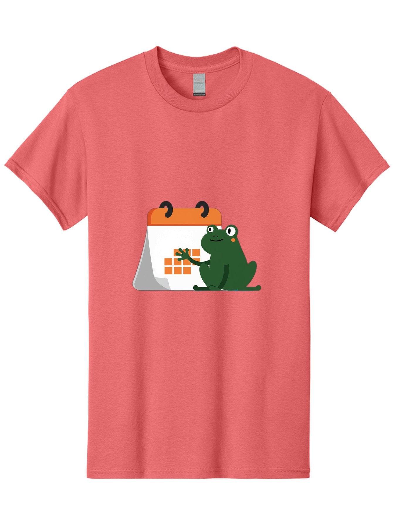 Frog-Calendar Men'S Graphic Tee, 100% Cotton, Comfortable Casual Summer Wear, Machine Washable, Green Cartoon Frog, Calendar Icon, Orange Grid, Scheduling, Planning, Organization, Task Management, Digital Calendar, To-Do List, Bab919 12