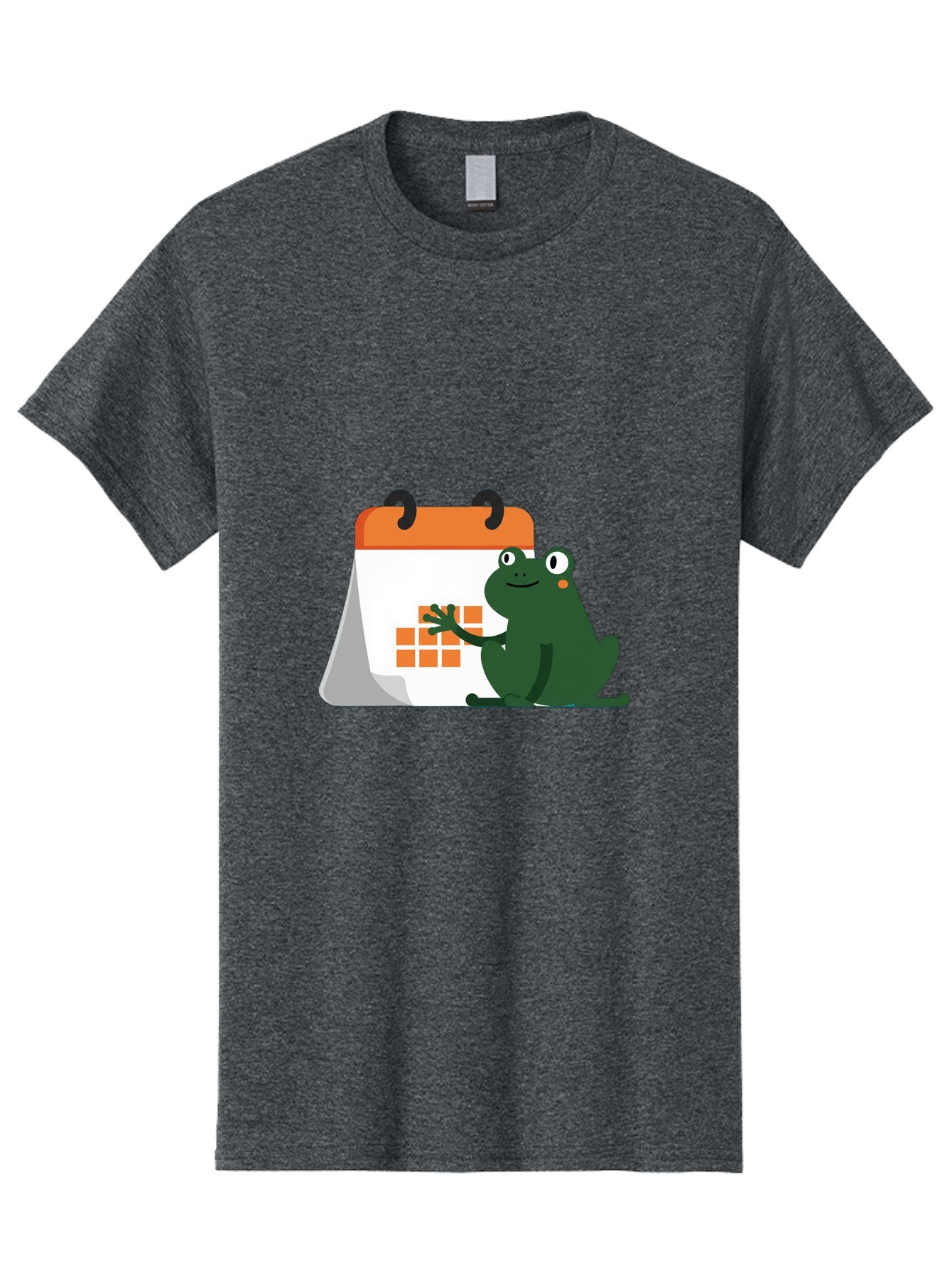 Frog-Calendar Men'S Graphic Tee, 100% Cotton, Comfortable Casual Summer Wear, Machine Washable, Green Cartoon Frog, Calendar Icon, Orange Grid, Scheduling, Planning, Organization, Task Management, Digital Calendar, To-Do List, Bab919 5