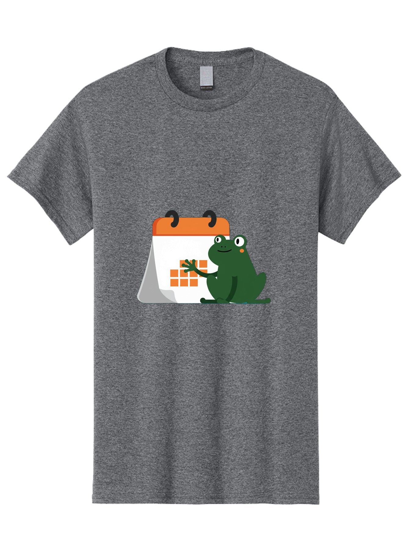 Frog-Calendar Men'S Graphic Tee, 100% Cotton, Comfortable Casual Summer Wear, Machine Washable, Green Cartoon Frog, Calendar Icon, Orange Grid, Scheduling, Planning, Organization, Task Management, Digital Calendar, To-Do List, Bab919 4