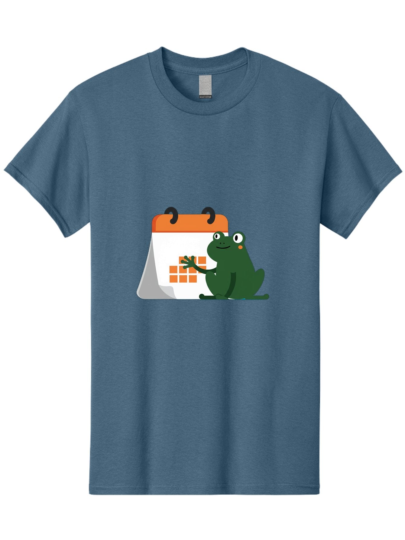 Frog-Calendar Men'S Graphic Tee, 100% Cotton, Comfortable Casual Summer Wear, Machine Washable, Green Cartoon Frog, Calendar Icon, Orange Grid, Scheduling, Planning, Organization, Task Management, Digital Calendar, To-Do List, Bab919 9
