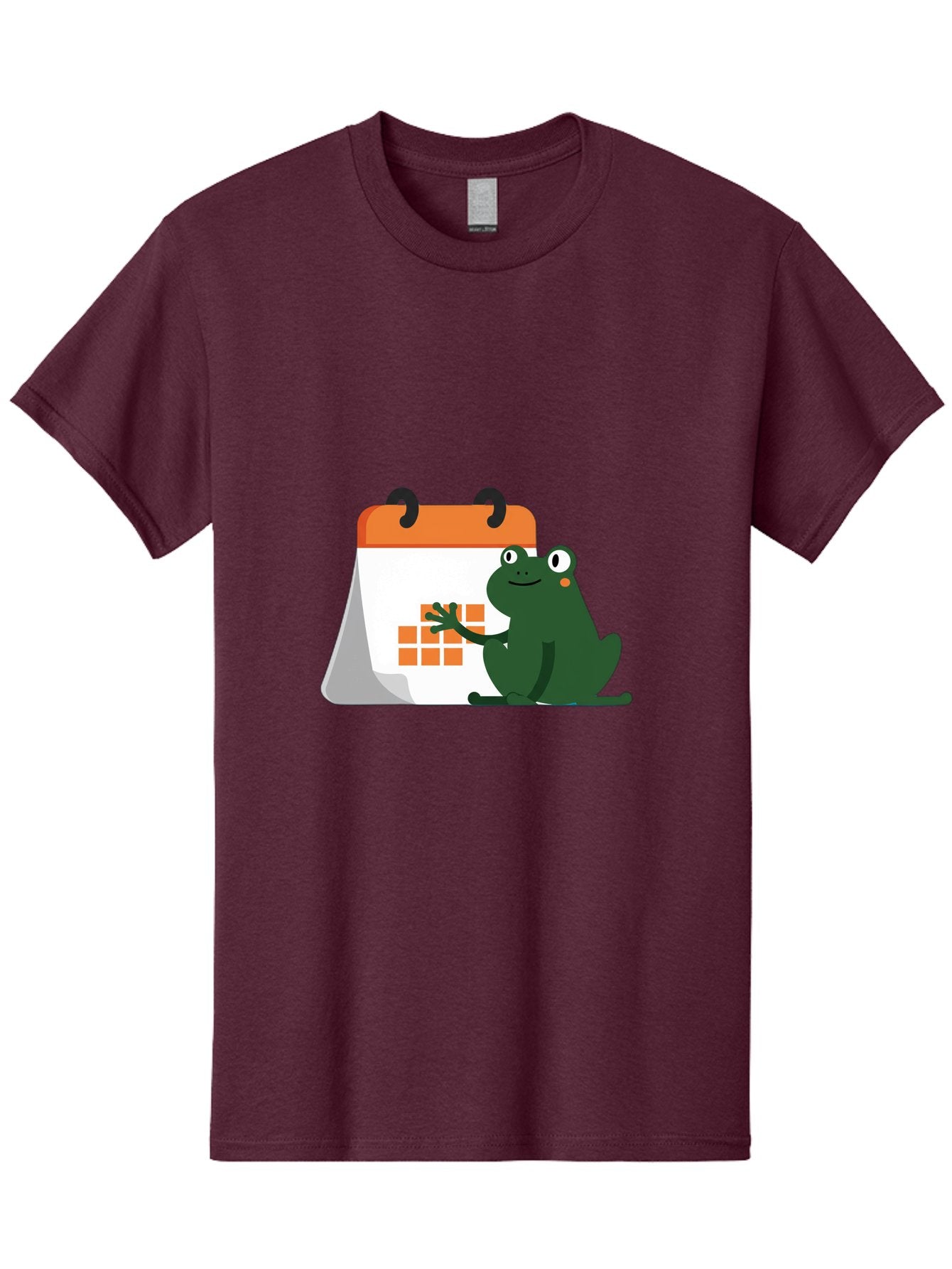 Frog-Calendar Men'S Graphic Tee, 100% Cotton, Comfortable Casual Summer Wear, Machine Washable, Green Cartoon Frog, Calendar Icon, Orange Grid, Scheduling, Planning, Organization, Task Management, Digital Calendar, To-Do List, Bab919