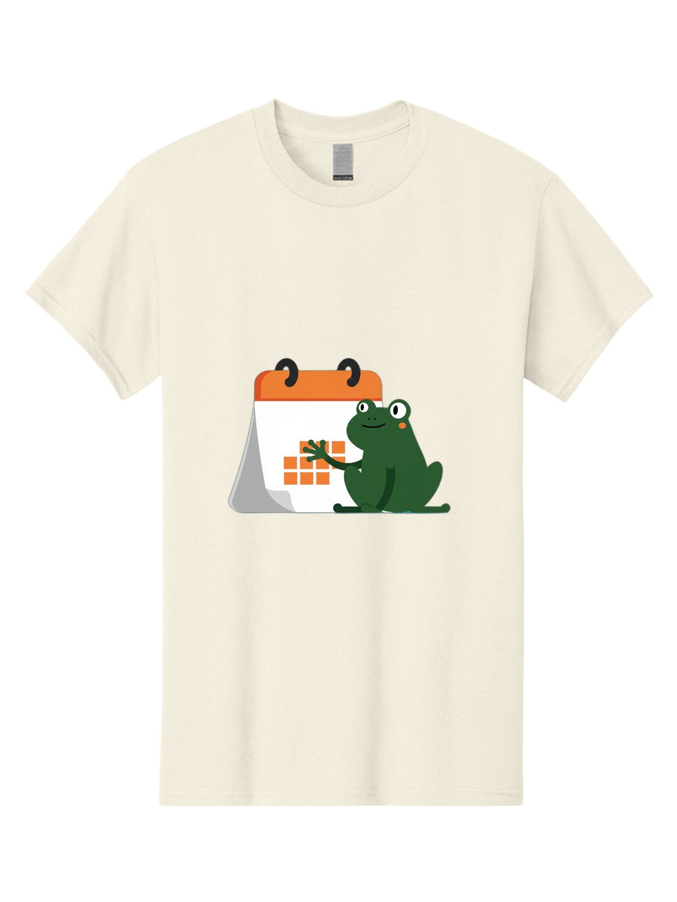 Frog-Calendar Men'S Graphic Tee, 100% Cotton, Comfortable Casual Summer Wear, Machine Washable, Green Cartoon Frog, Calendar Icon, Orange Grid, Scheduling, Planning, Organization, Task Management, Digital Calendar, To-Do List, Bab919 13