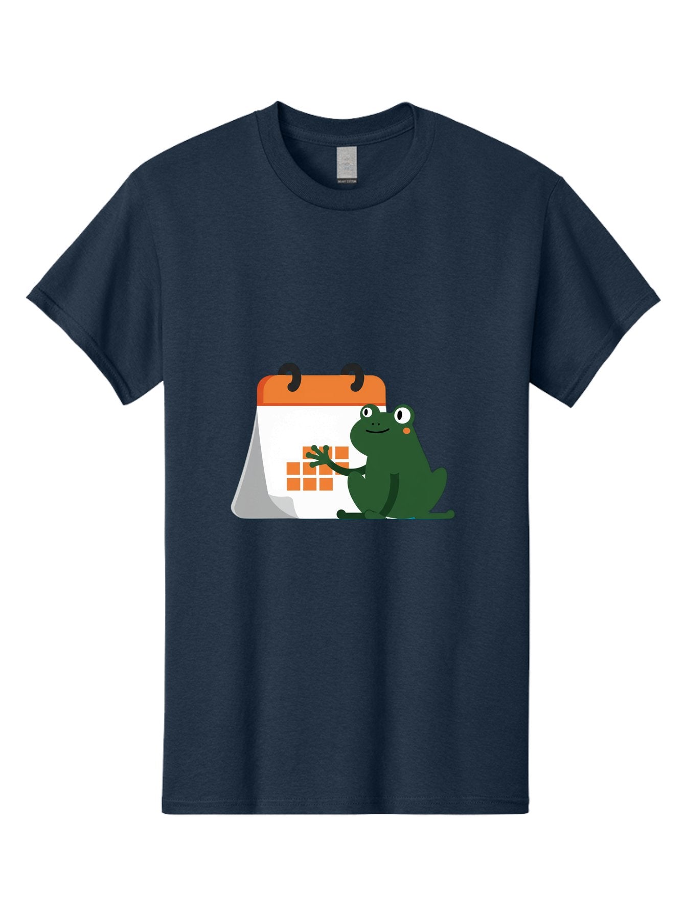 Frog-Calendar Men'S Graphic Tee, 100% Cotton, Comfortable Casual Summer Wear, Machine Washable, Green Cartoon Frog, Calendar Icon, Orange Grid, Scheduling, Planning, Organization, Task Management, Digital Calendar, To-Do List, Bab919 14