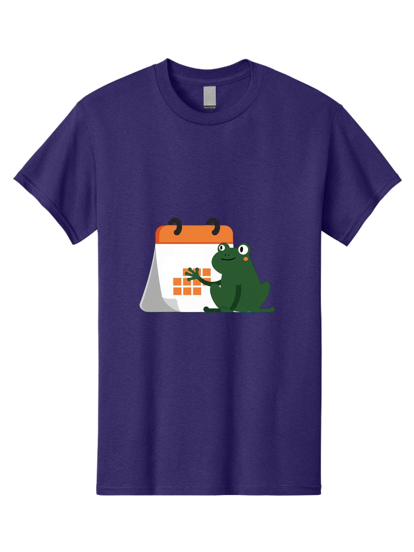 Frog-Calendar Men'S Graphic Tee, 100% Cotton, Comfortable Casual Summer Wear, Machine Washable, Green Cartoon Frog, Calendar Icon, Orange Grid, Scheduling, Planning, Organization, Task Management, Digital Calendar, To-Do List, Bab919 8